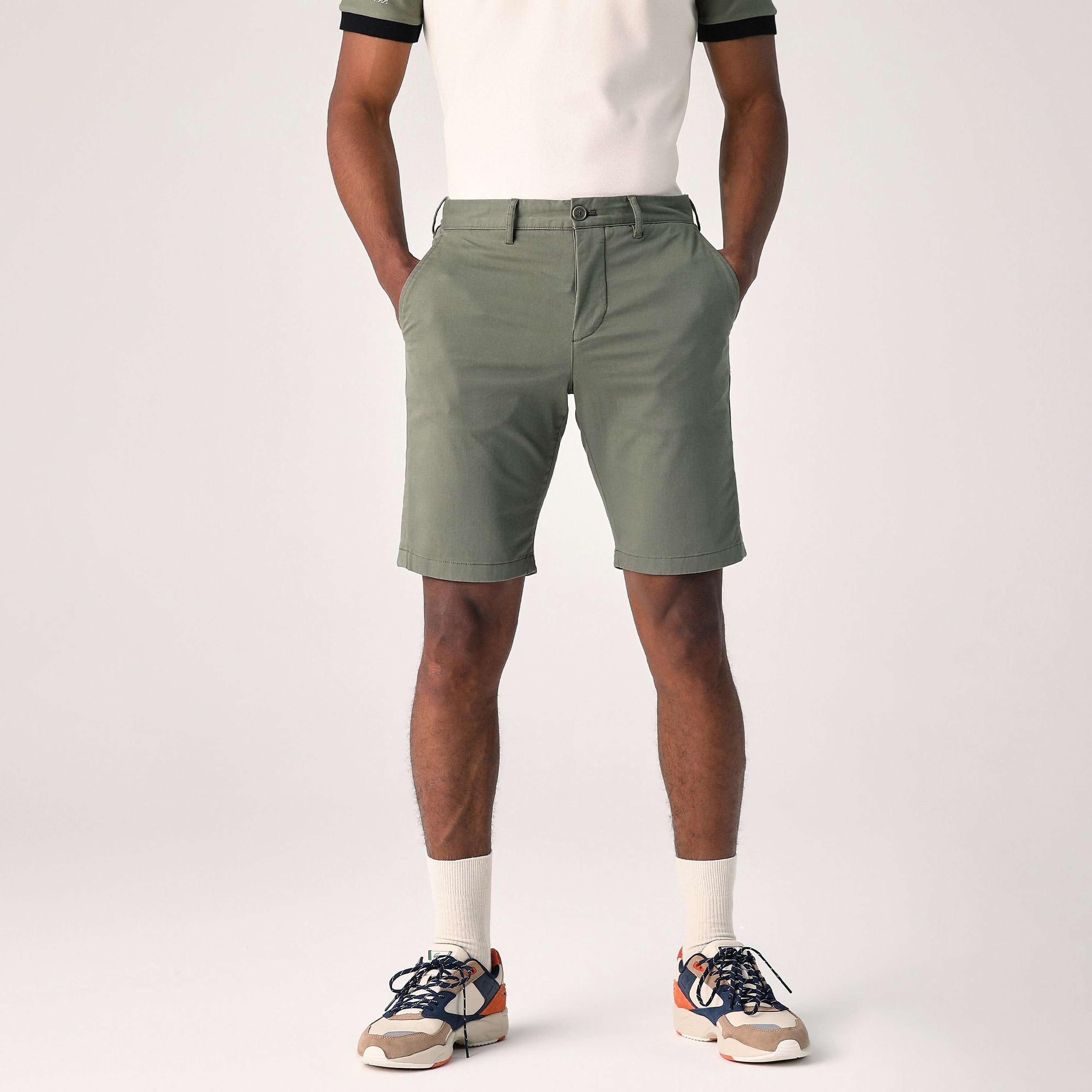 Erkek Slim Fit Koyu Yeşil Bermuda