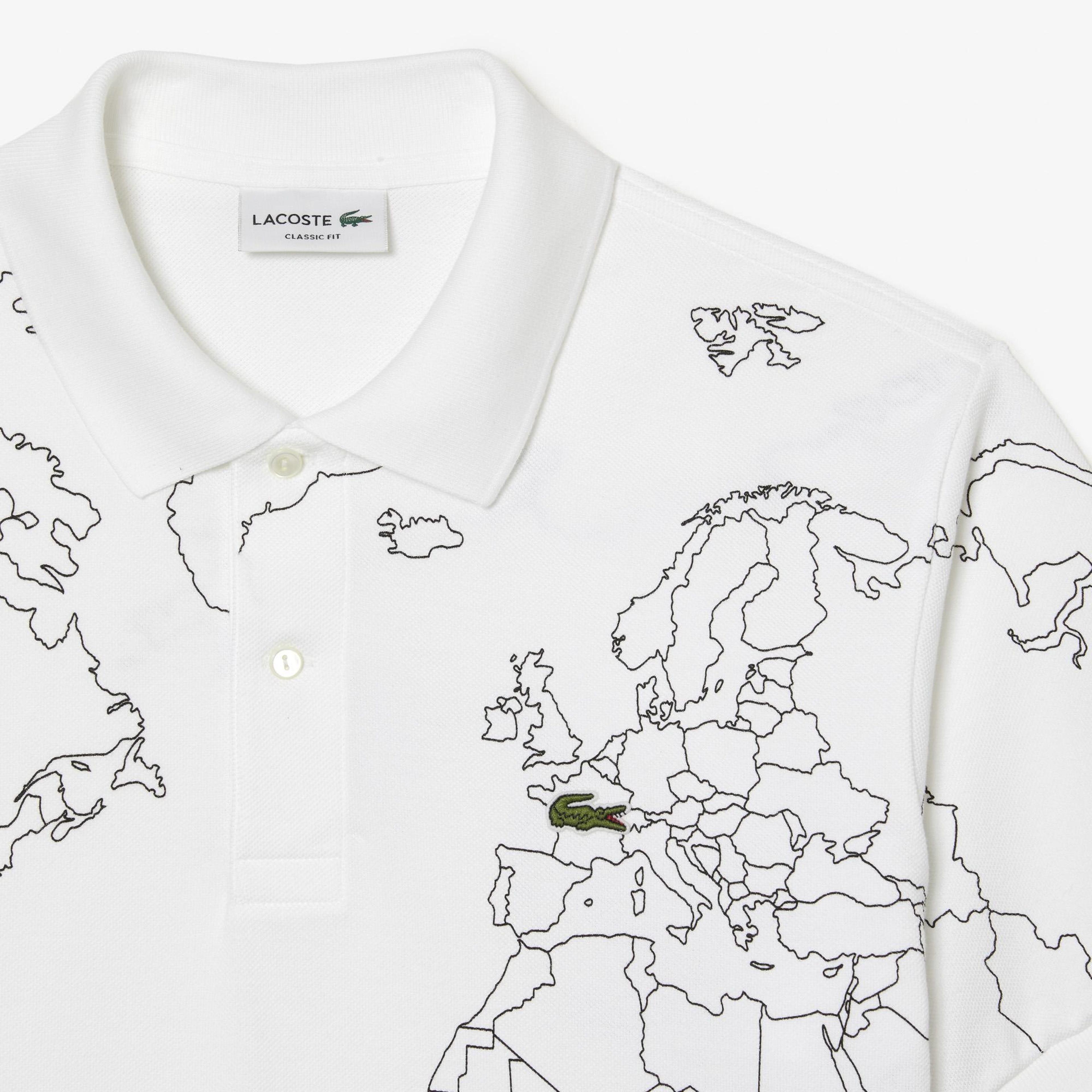 Erkek Classic Fit Baskılı Beyaz Polo