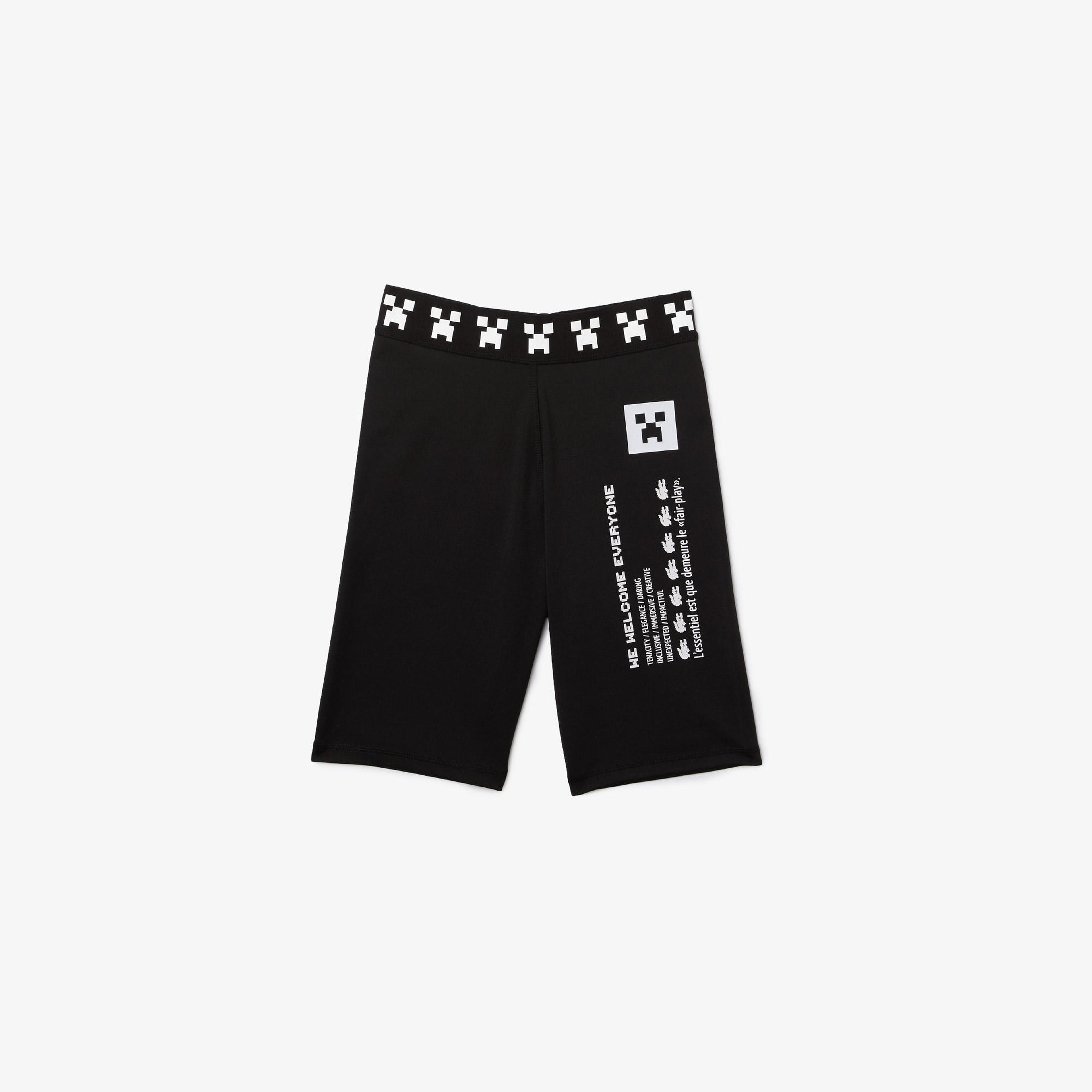 Lacoste X Minecraft Kadın Slim Fit Baskılı Siyah Şort