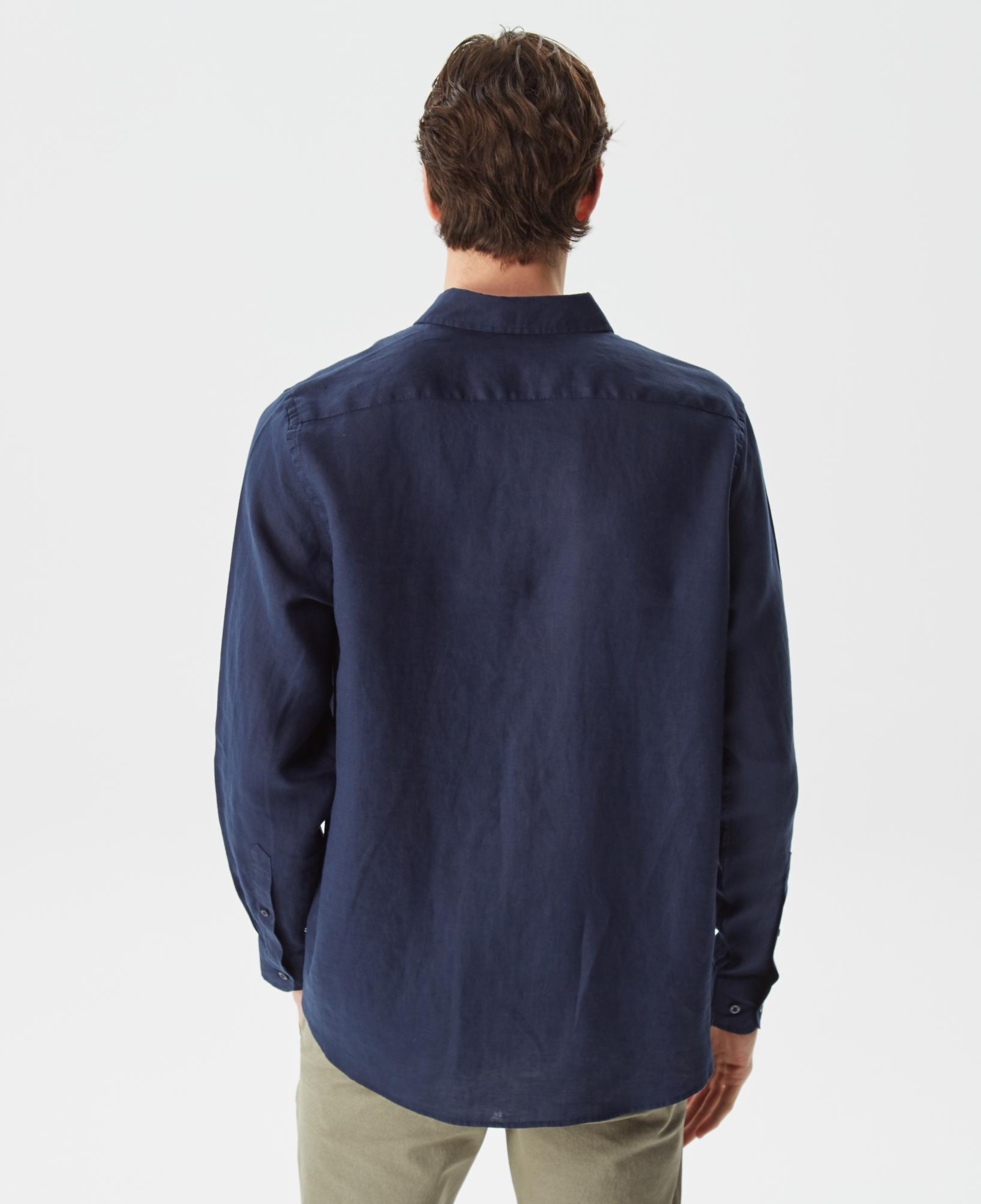 Nautica Erkek Lacivert Classic Fit Uzun Kollu Keten Gömlek