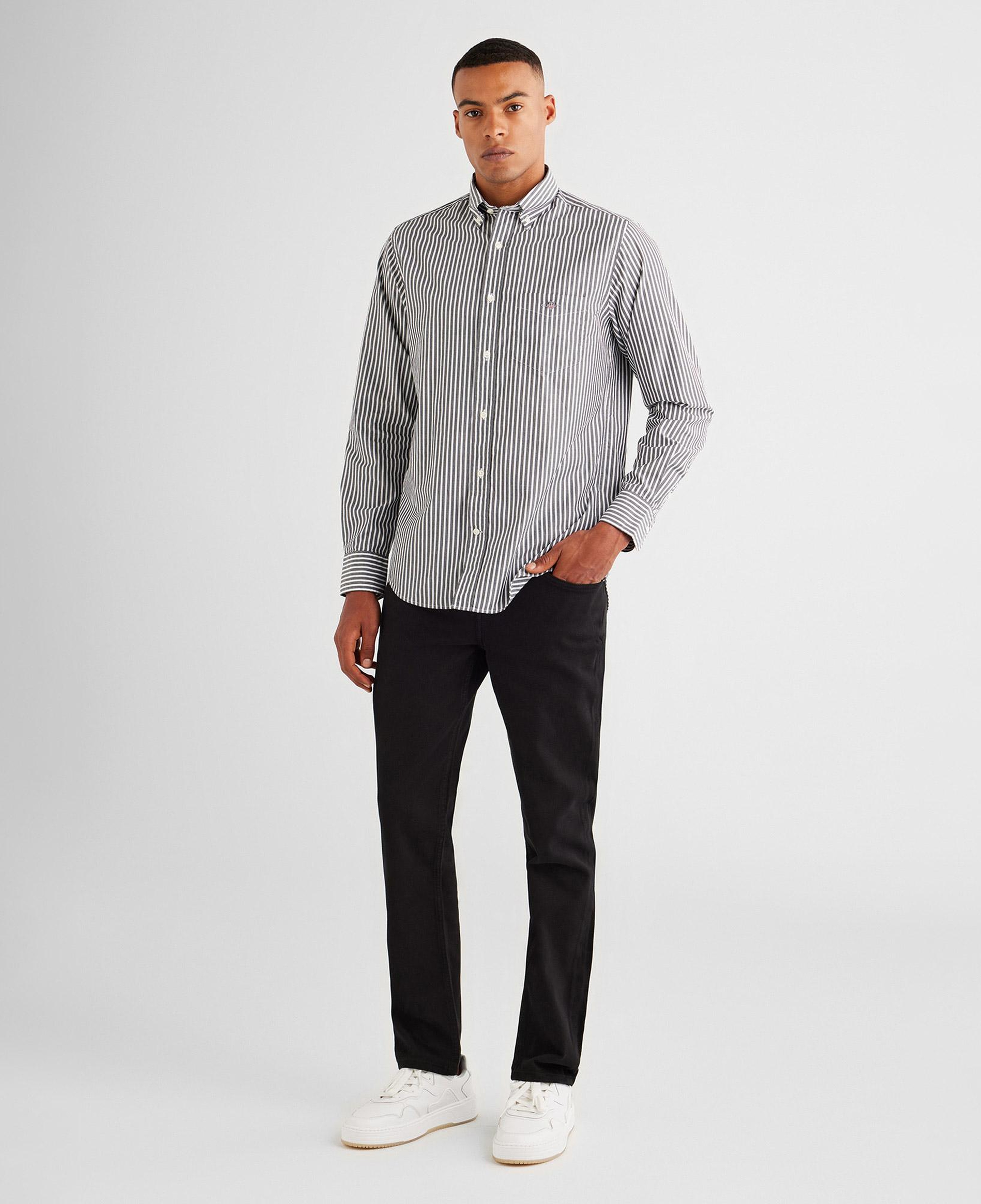 GANT Erkek Siyah Regular Fit Düğmeli Yaka Çizgili Poplin Gömlek