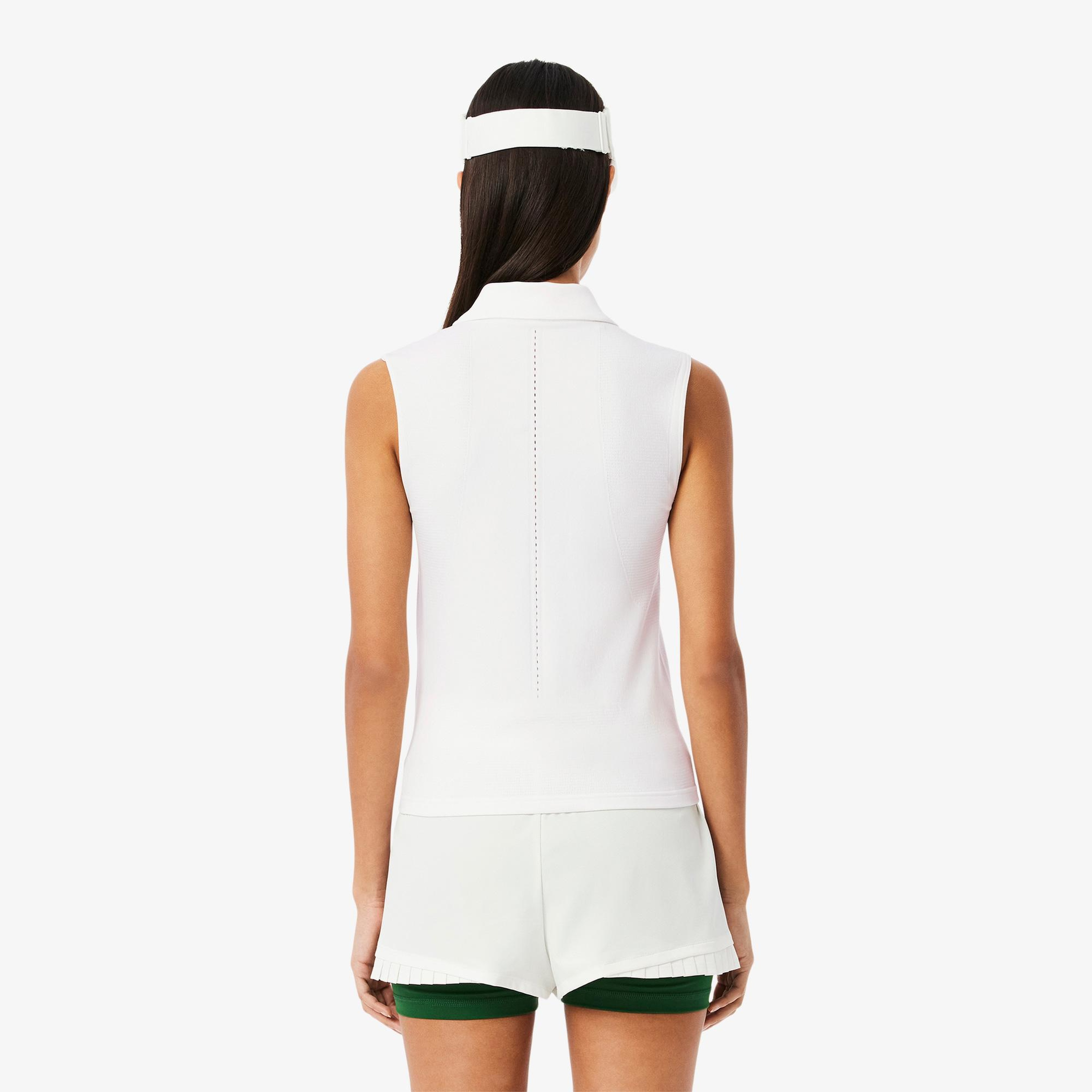 Kadın Slim Fit Kolsuz Beyaz Polo