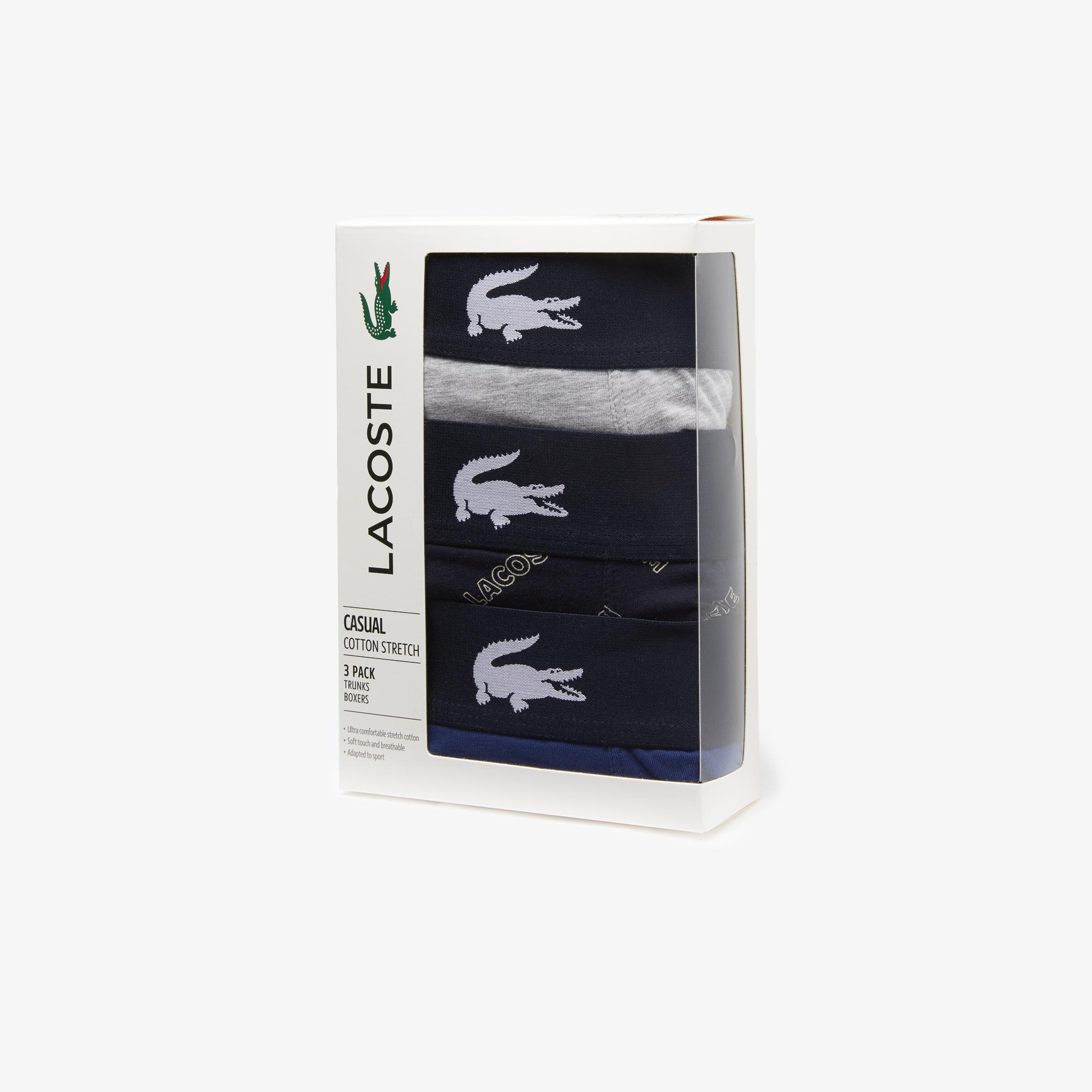 Lacoste Erkek Desenli 3'lü Lacivert Boxer