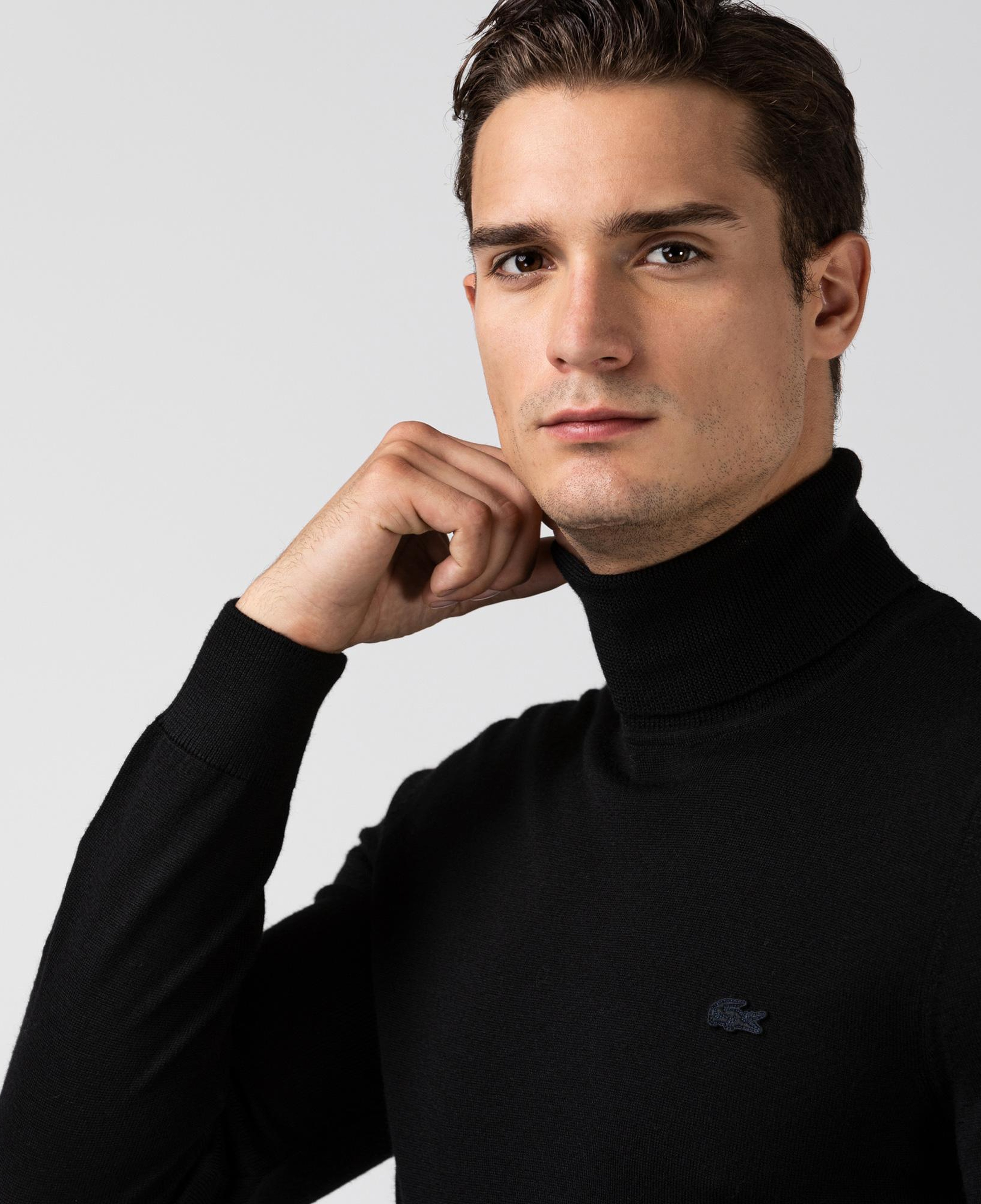 Erkek Regular Fit Boğazlı Yaka Siyah Kazak