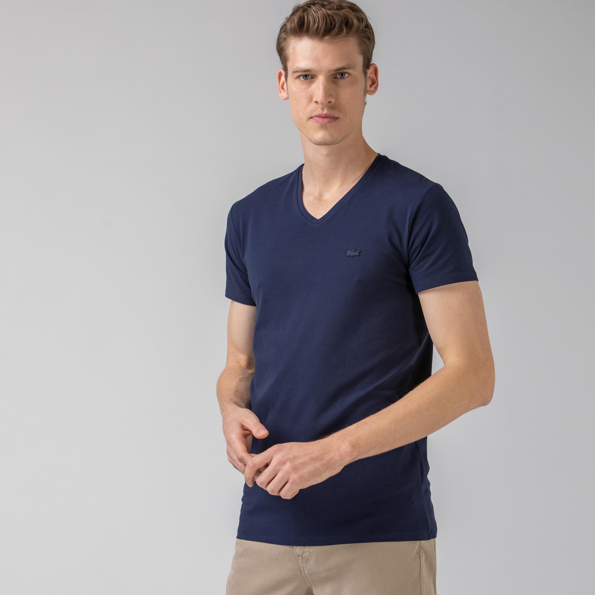 Lacoste Erkek Regular Fit V Yaka Lacivert T-Shirt