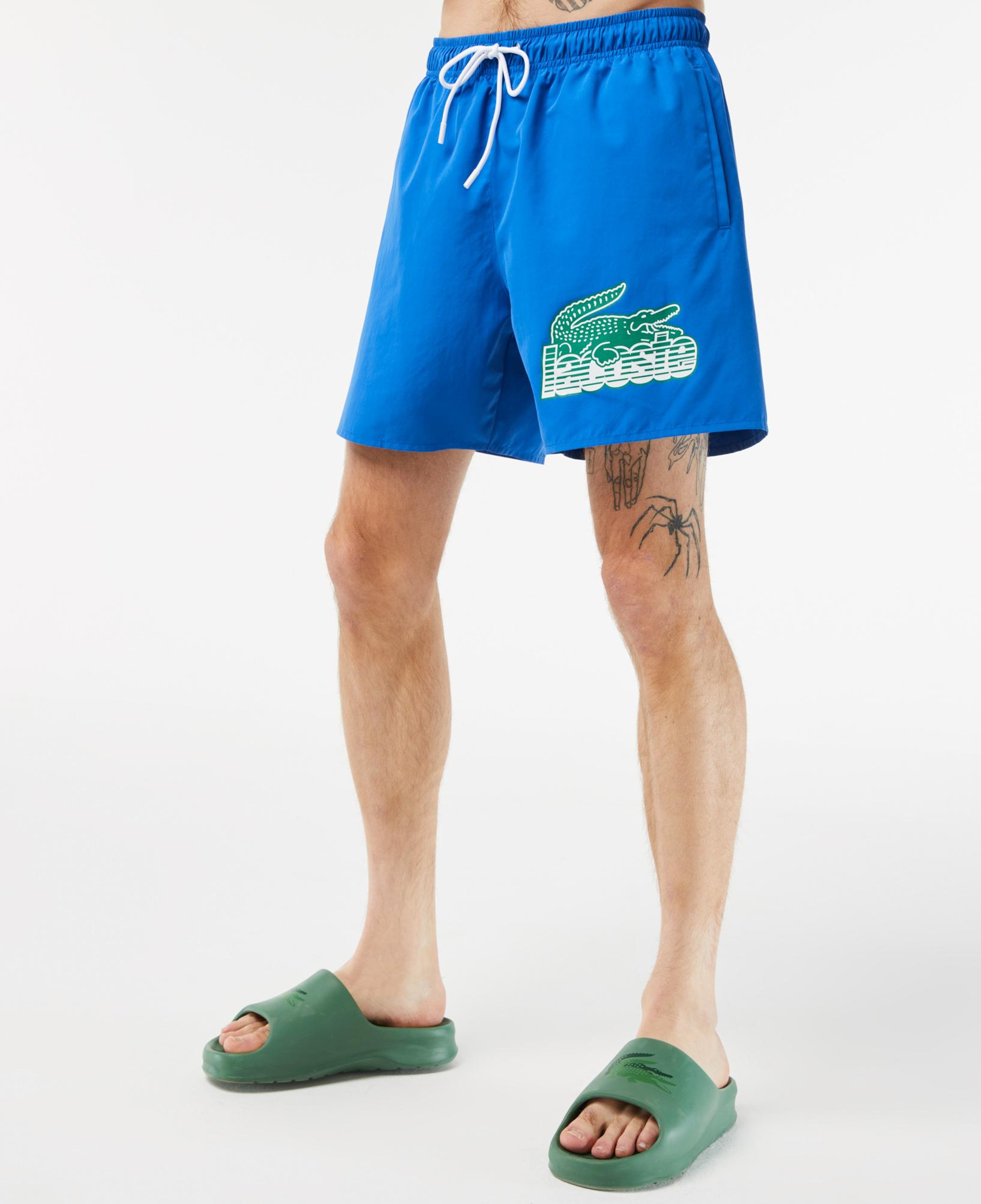 Lacoste Heritage Erkek Baskılı Mavi Deniz Şortu