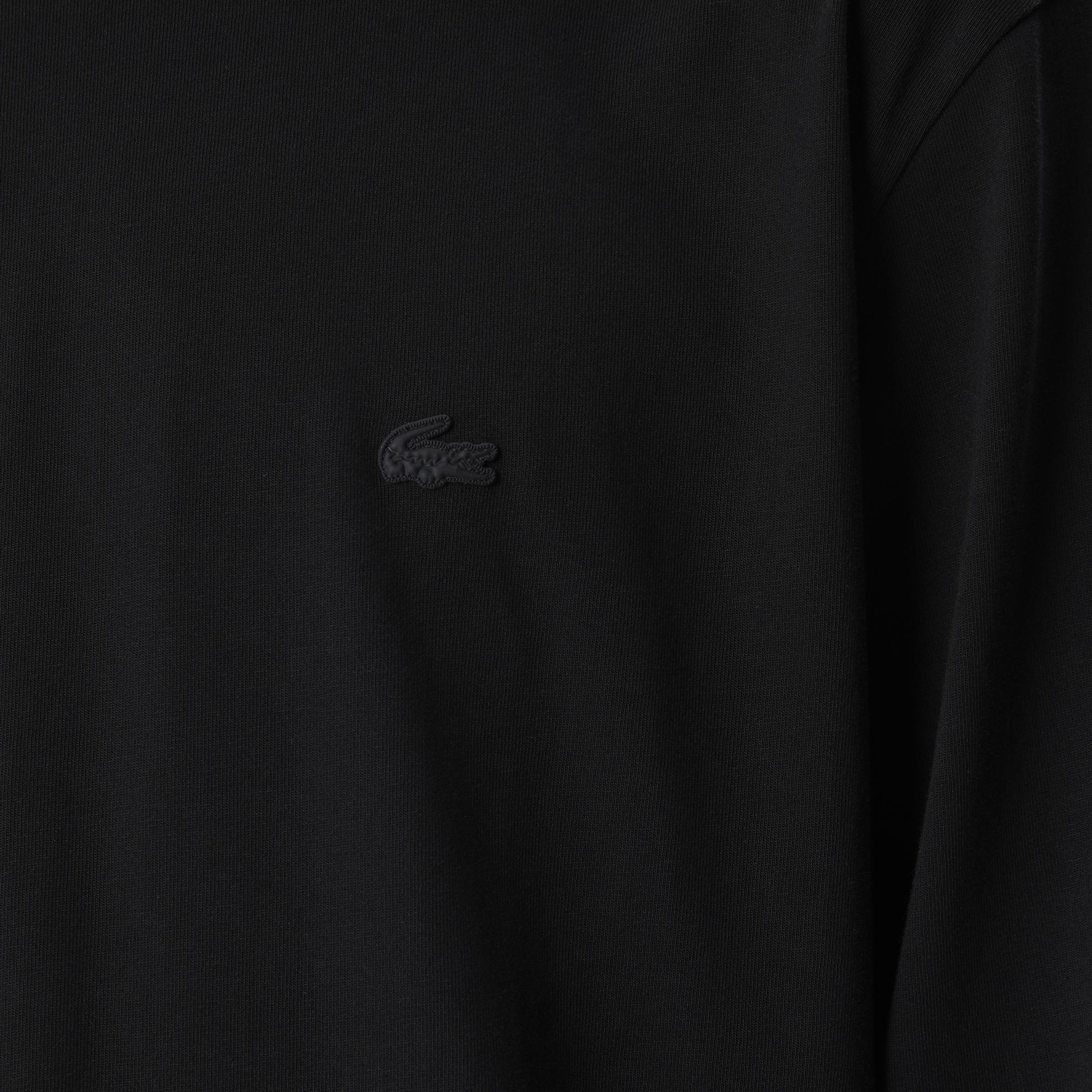 Erkek Relaxed Fit Uzun Kollu Bisiklet Yaka Baskılı Siyah T-Shirt