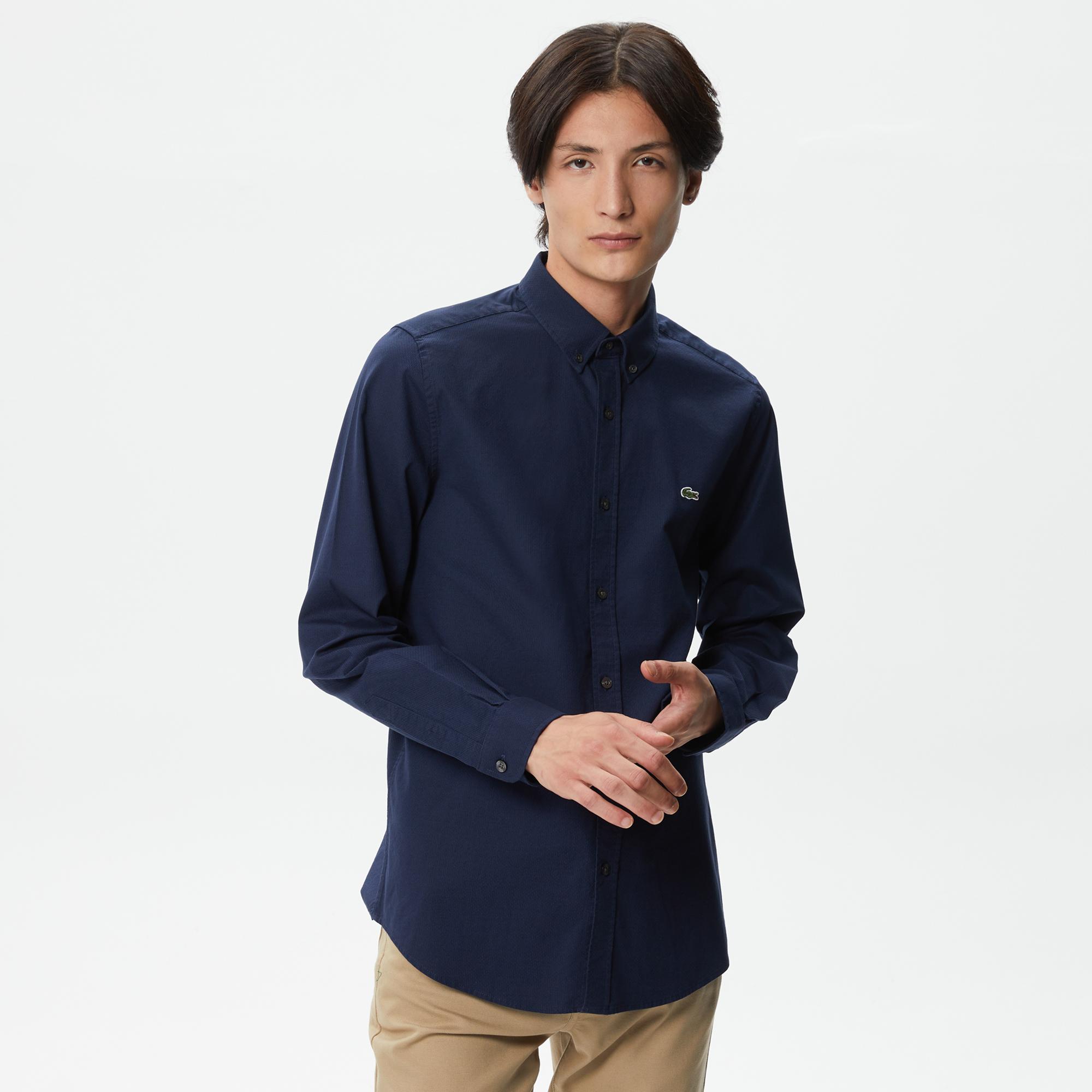 Lacoste Erkek Slim Fit Düğmeli Yaka Lacivert Gömlek