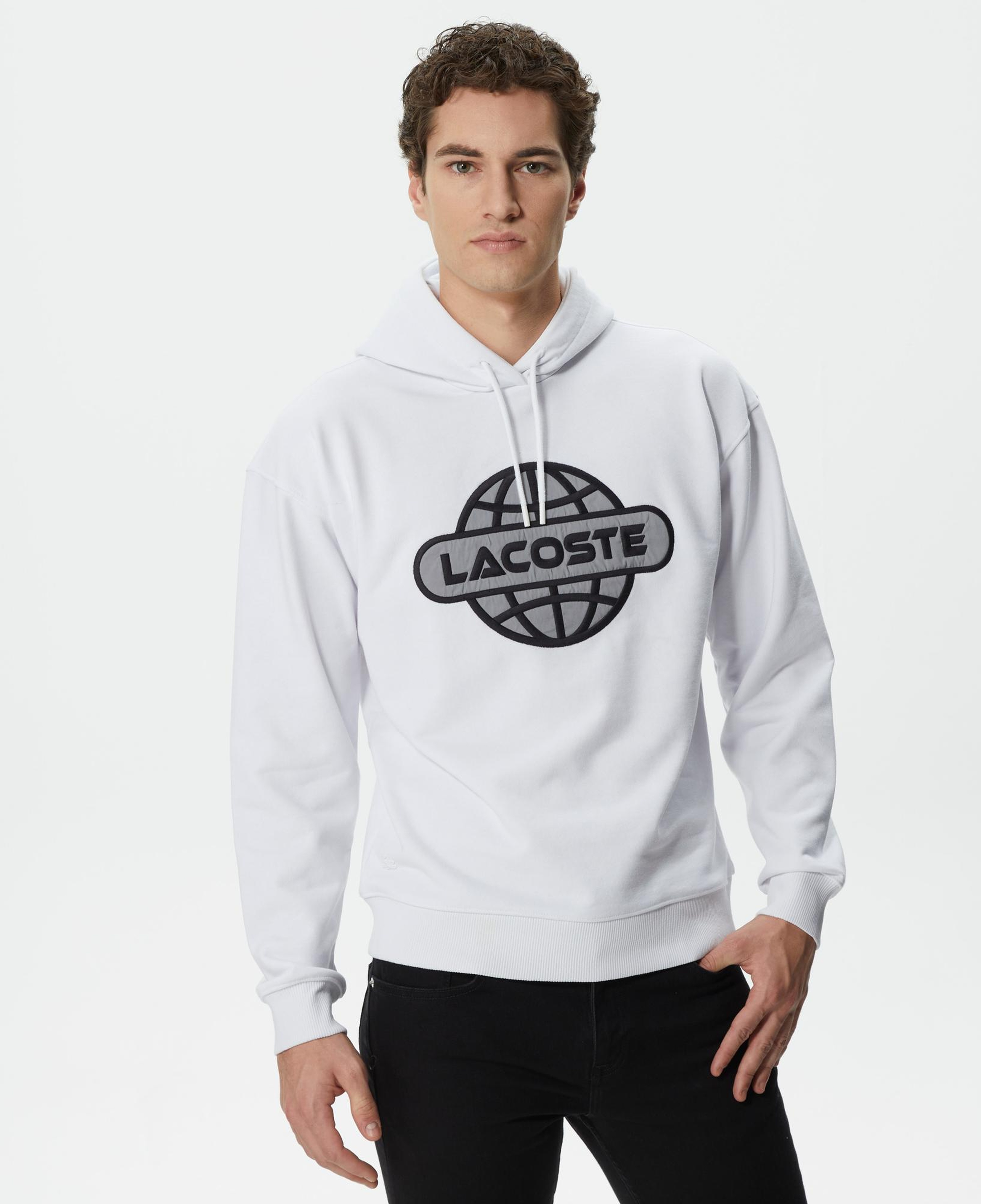 Erkek Relaxed Fit Kapüşonlu Baskılı Beyaz Sweatshirt