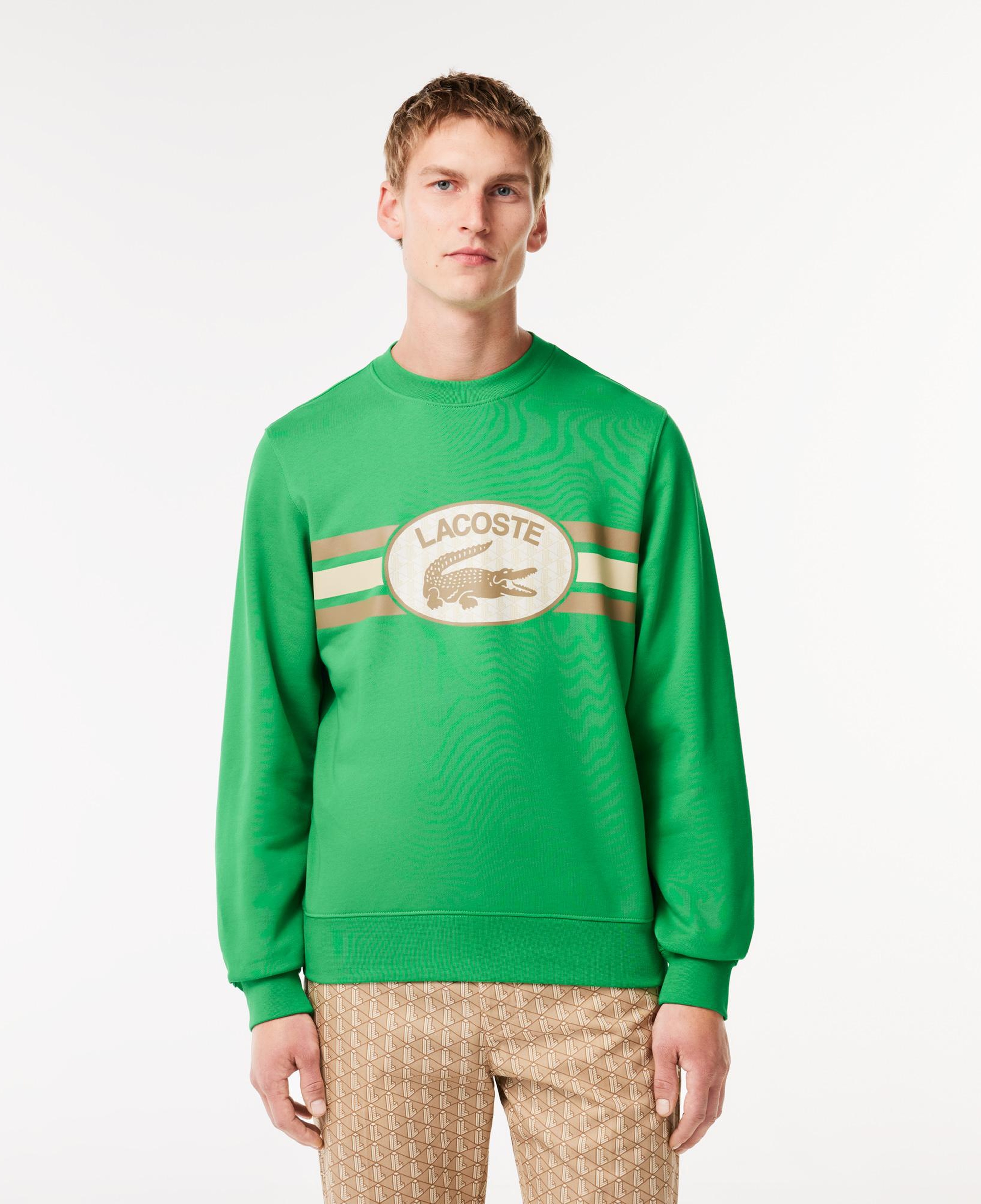 Erkek Classic Fit Bisiklet Yaka Baskılı Yeşil Sweatshirt