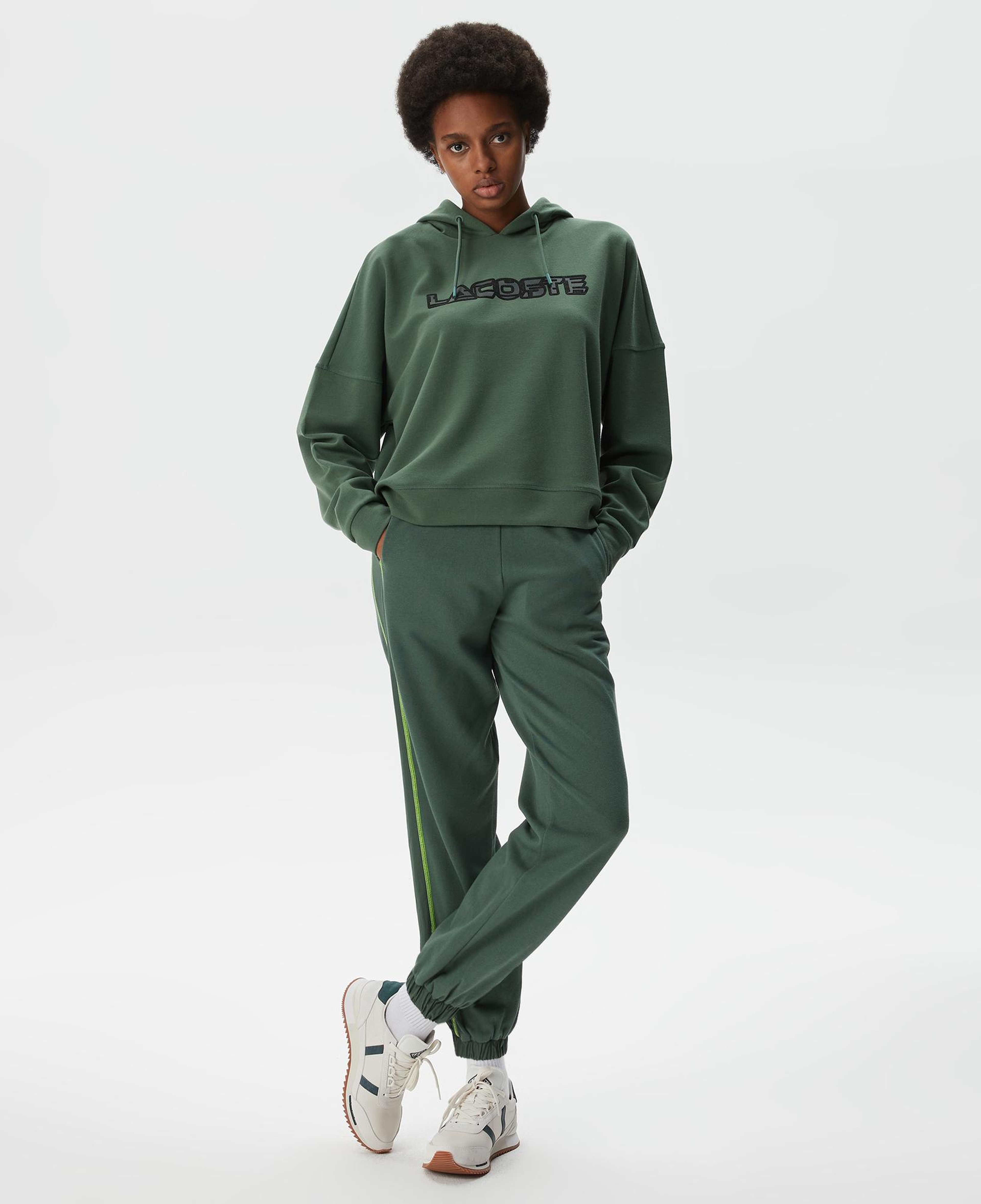 Kadın Crop Fit Kapüşonlu Baskılı Yeşil Sweatshirt