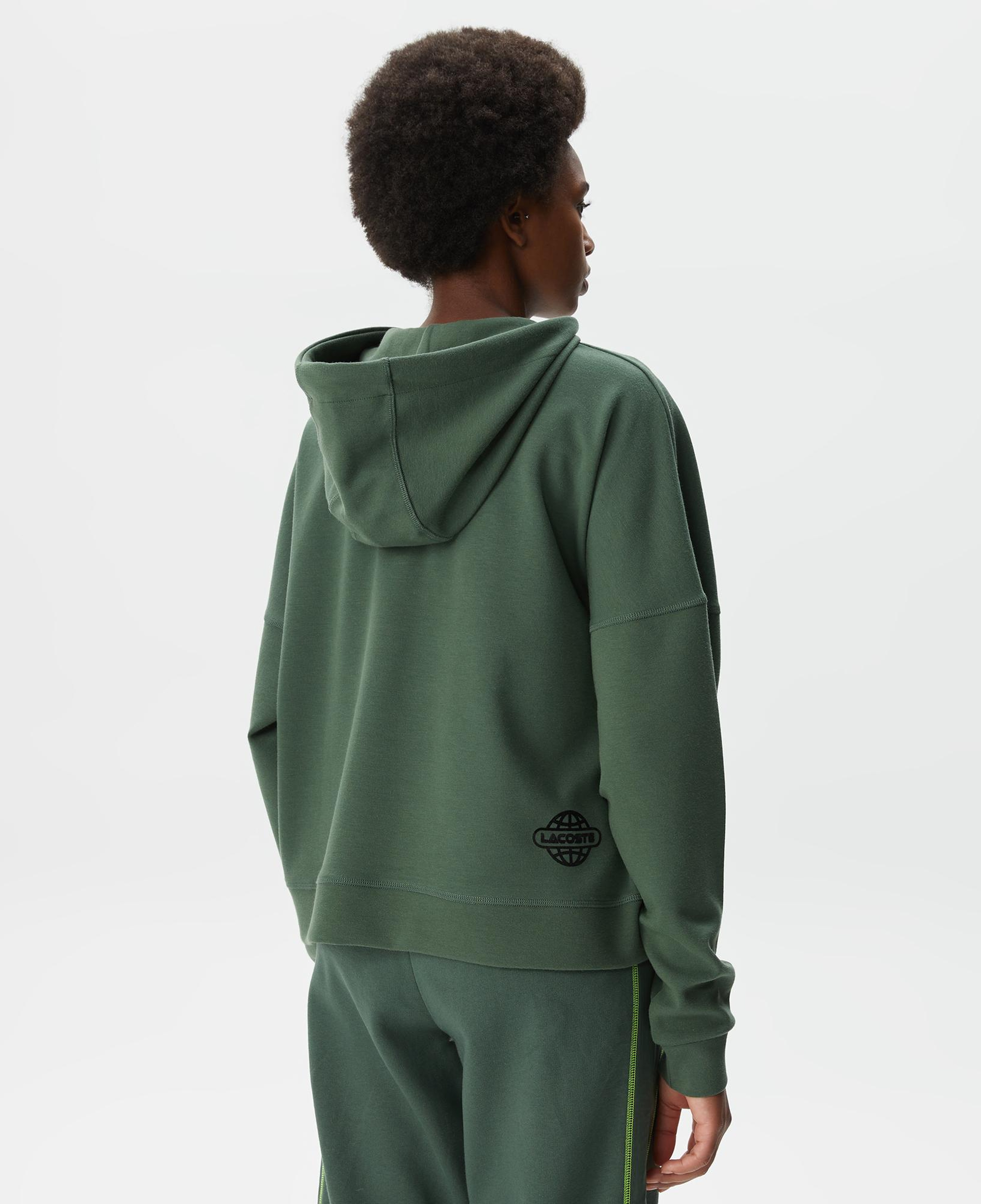 Kadın Crop Fit Kapüşonlu Baskılı Yeşil Sweatshirt