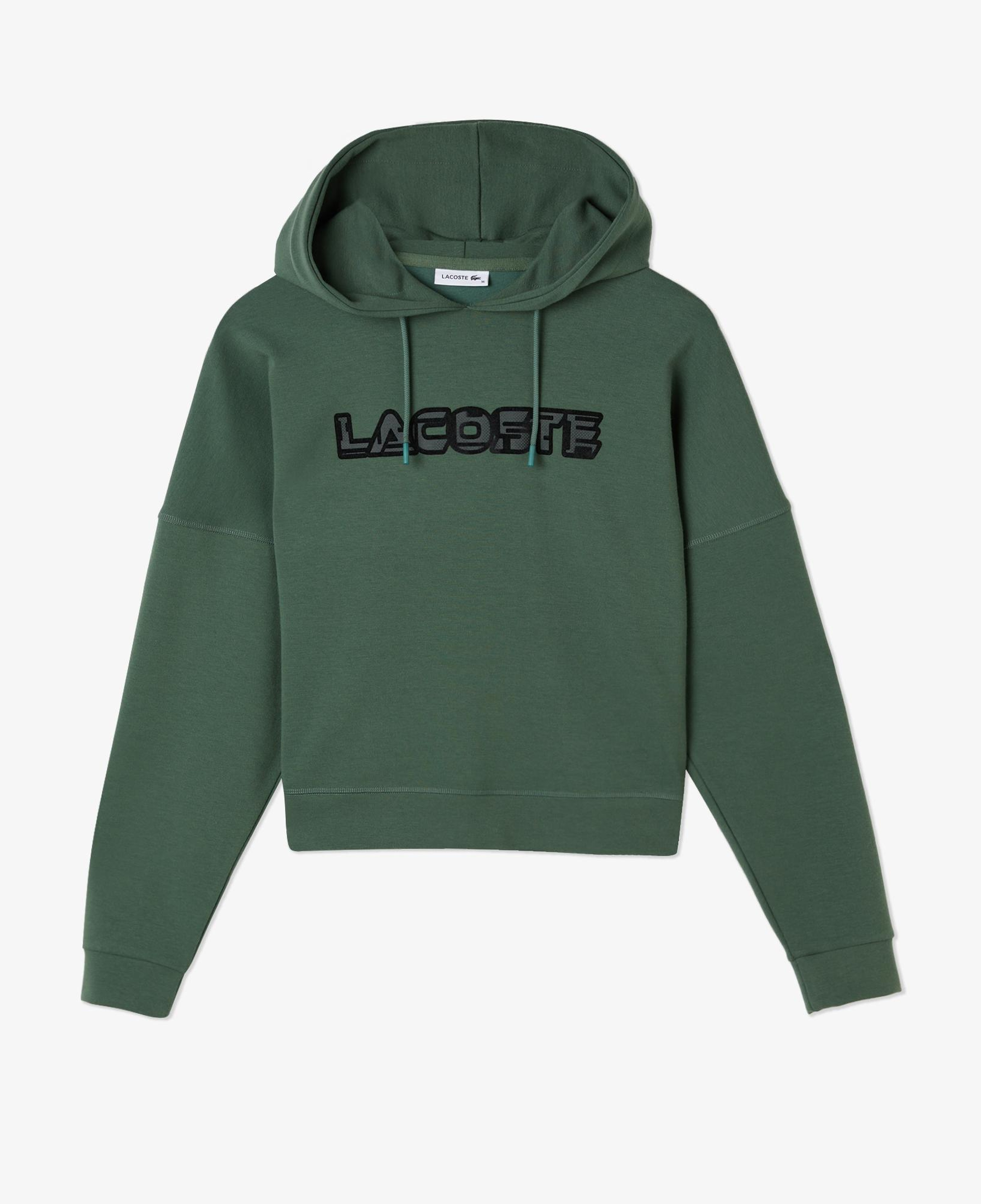 Kadın Crop Fit Kapüşonlu Baskılı Yeşil Sweatshirt