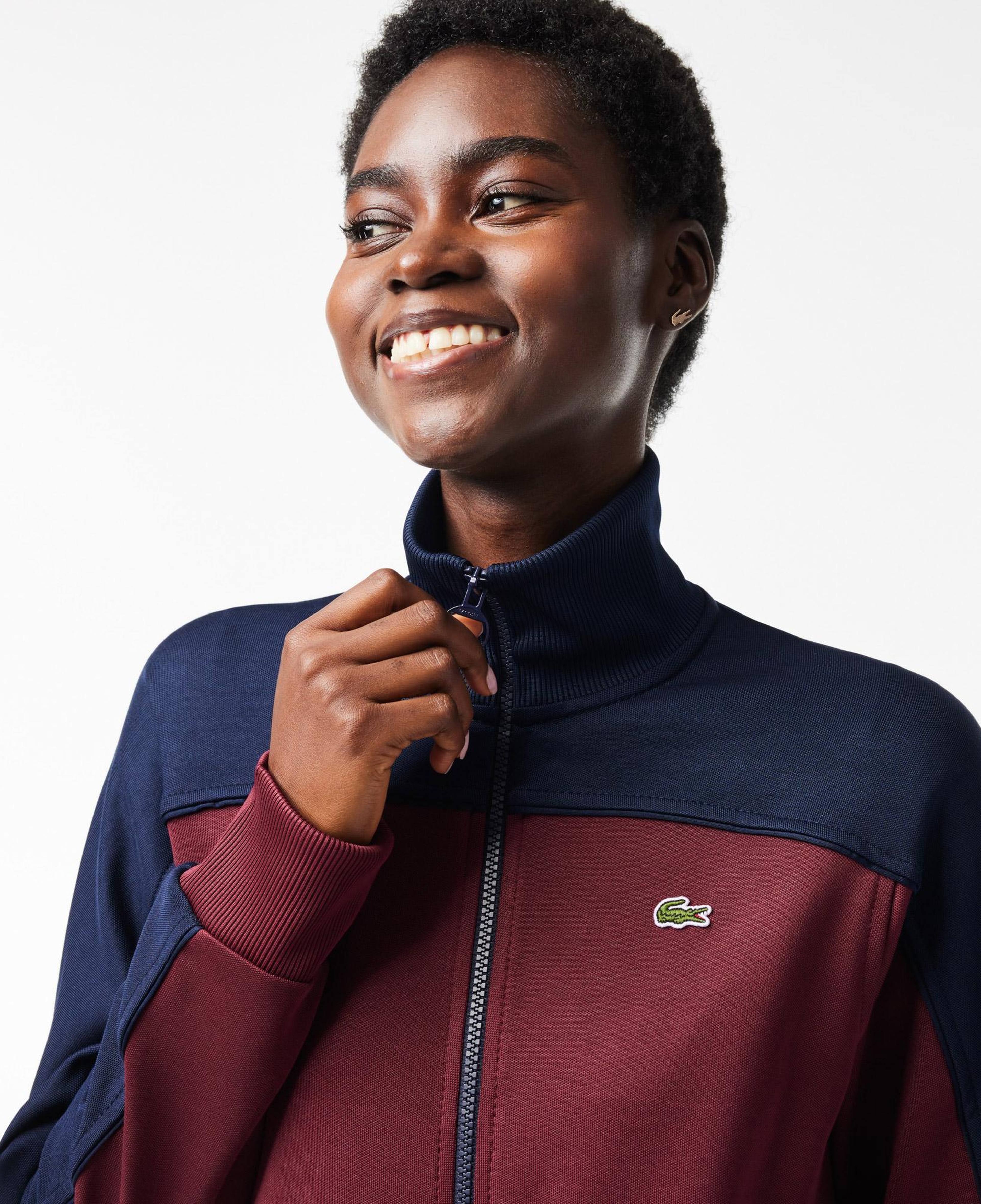 Kadın Regular Fit Fermuarlı Renk Bloklu Bordo Sweatshirt
