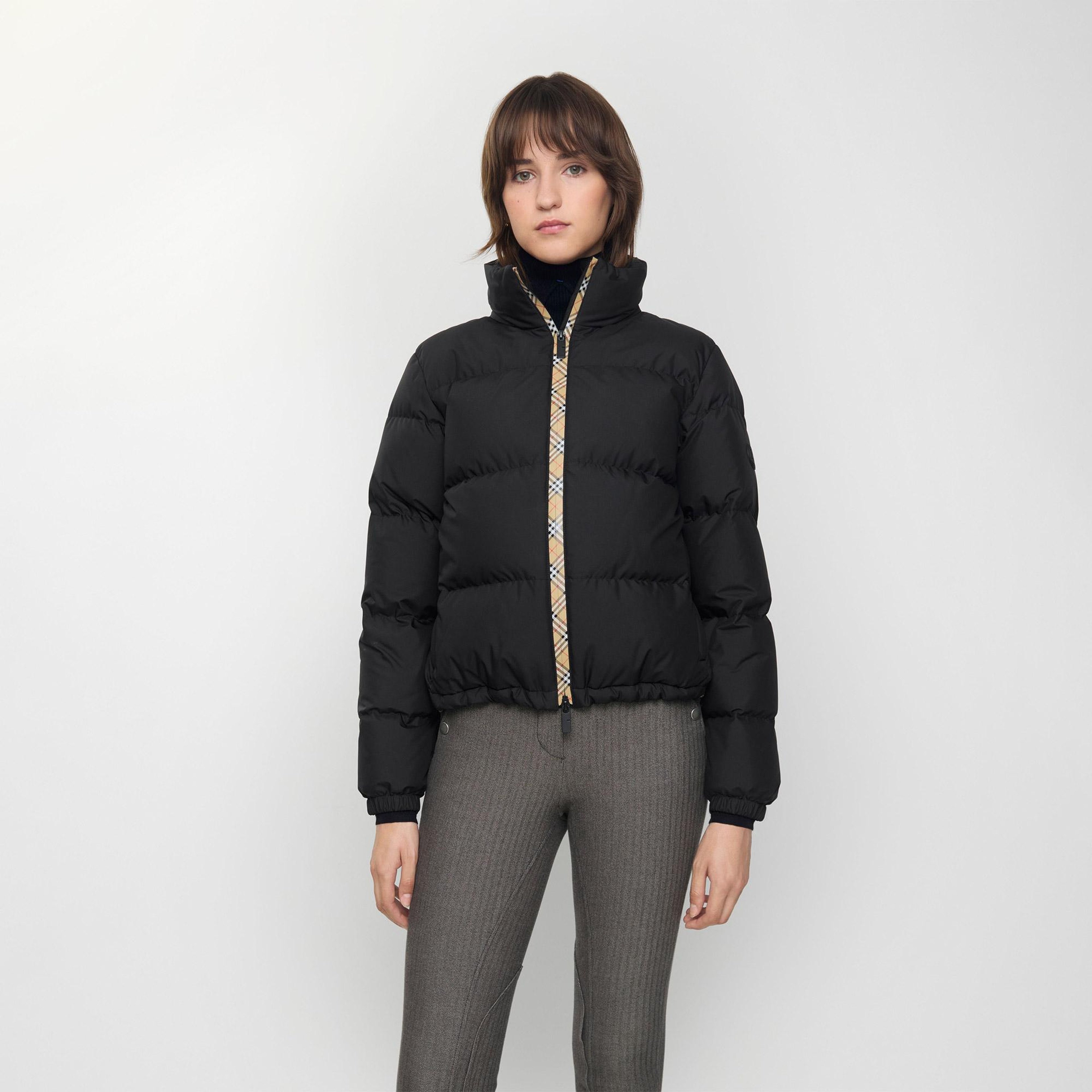 Burberry Checker-tape Ambleside Puffer Kadın Siyah Mont