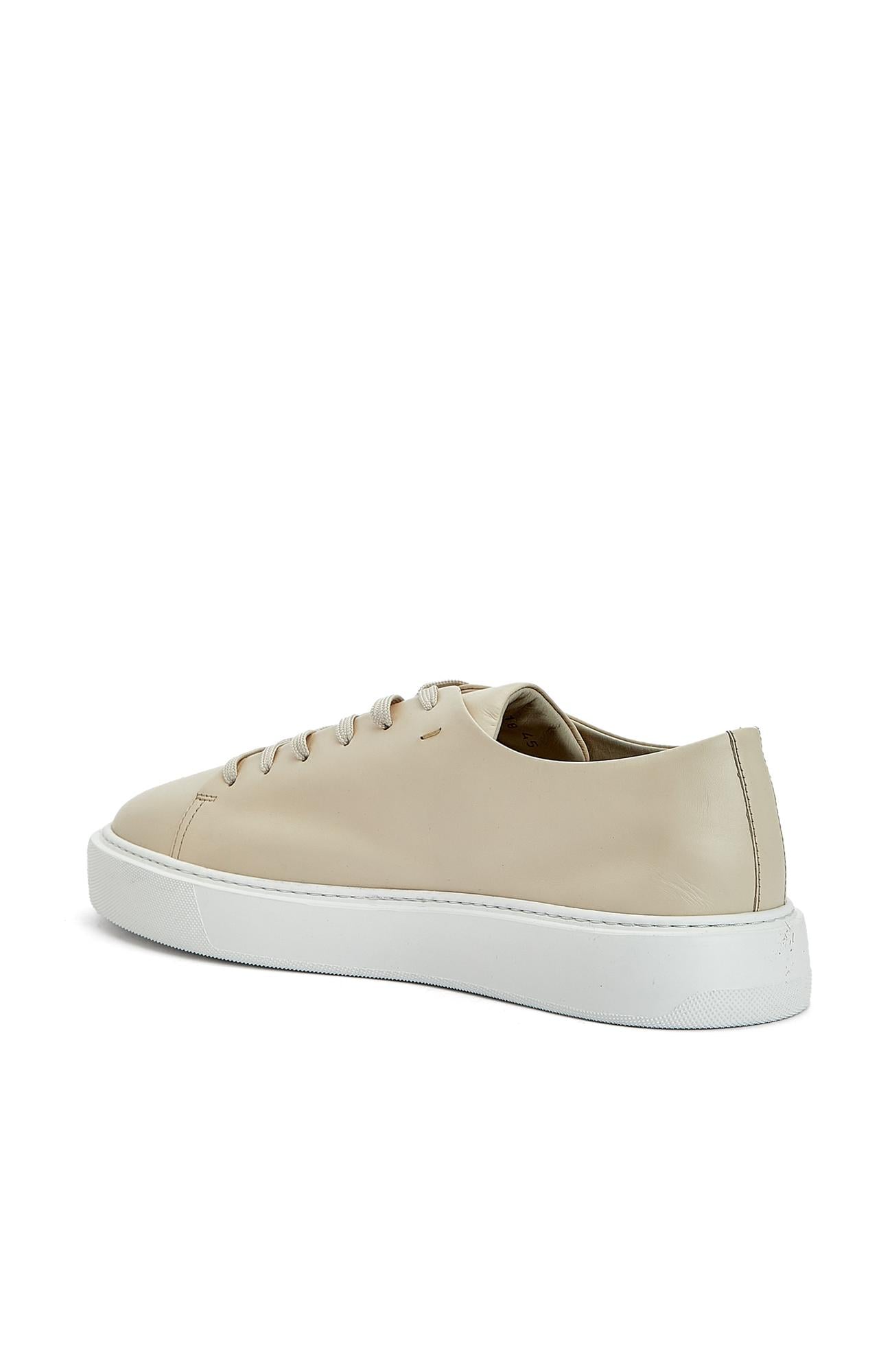 Divarese Erkek Bej Bağcıklı Deri Sneaker