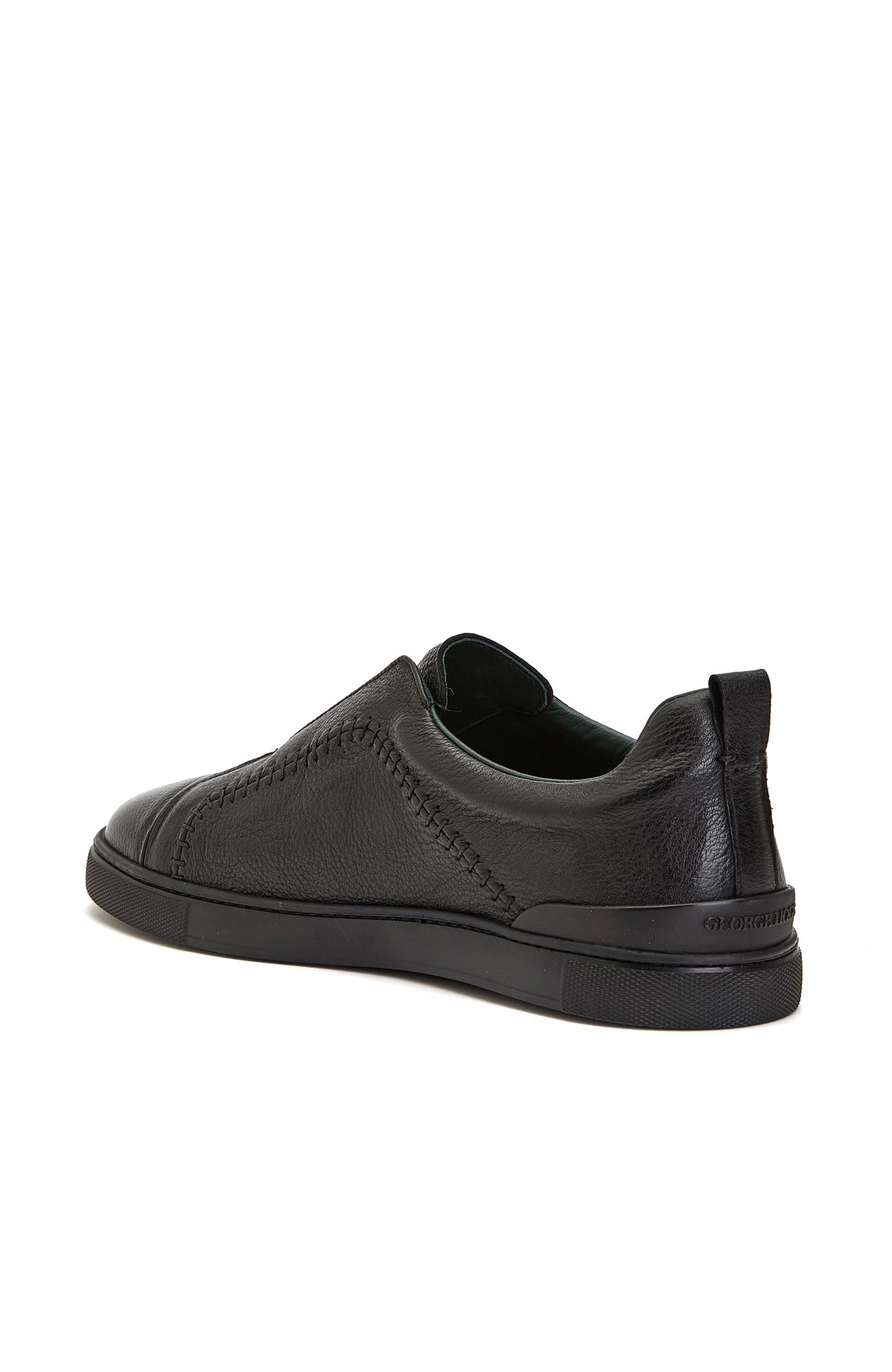 George Hogg Erkek Siyah Saraç Detaylı Deri Sneaker