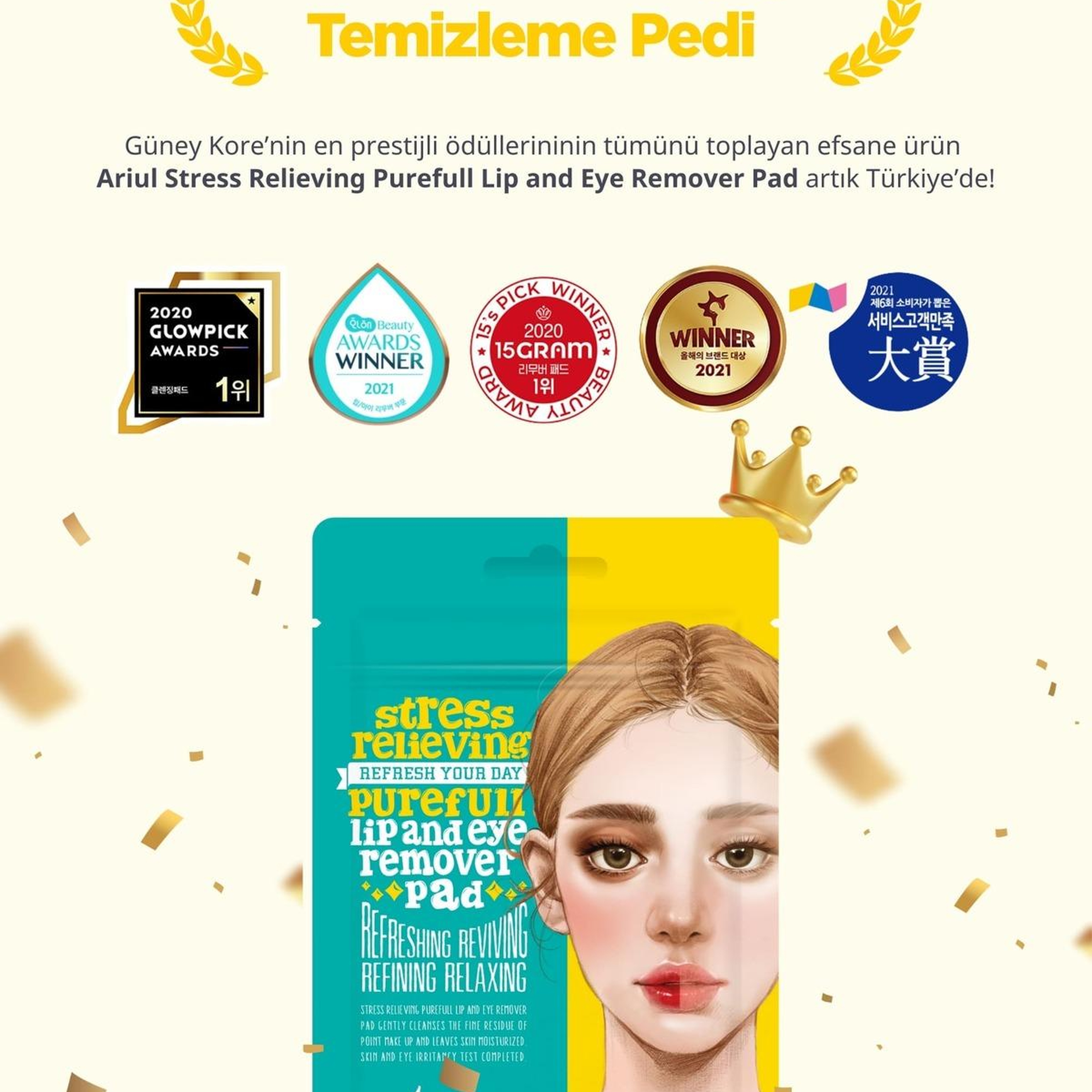 Ariul Stress Relieving Purefull Lip and Eye Remover Pad 10 Pads - Cildi Kurutmayan Dudak ve Göz Makyaj Arındırıcı Pamuk Ped