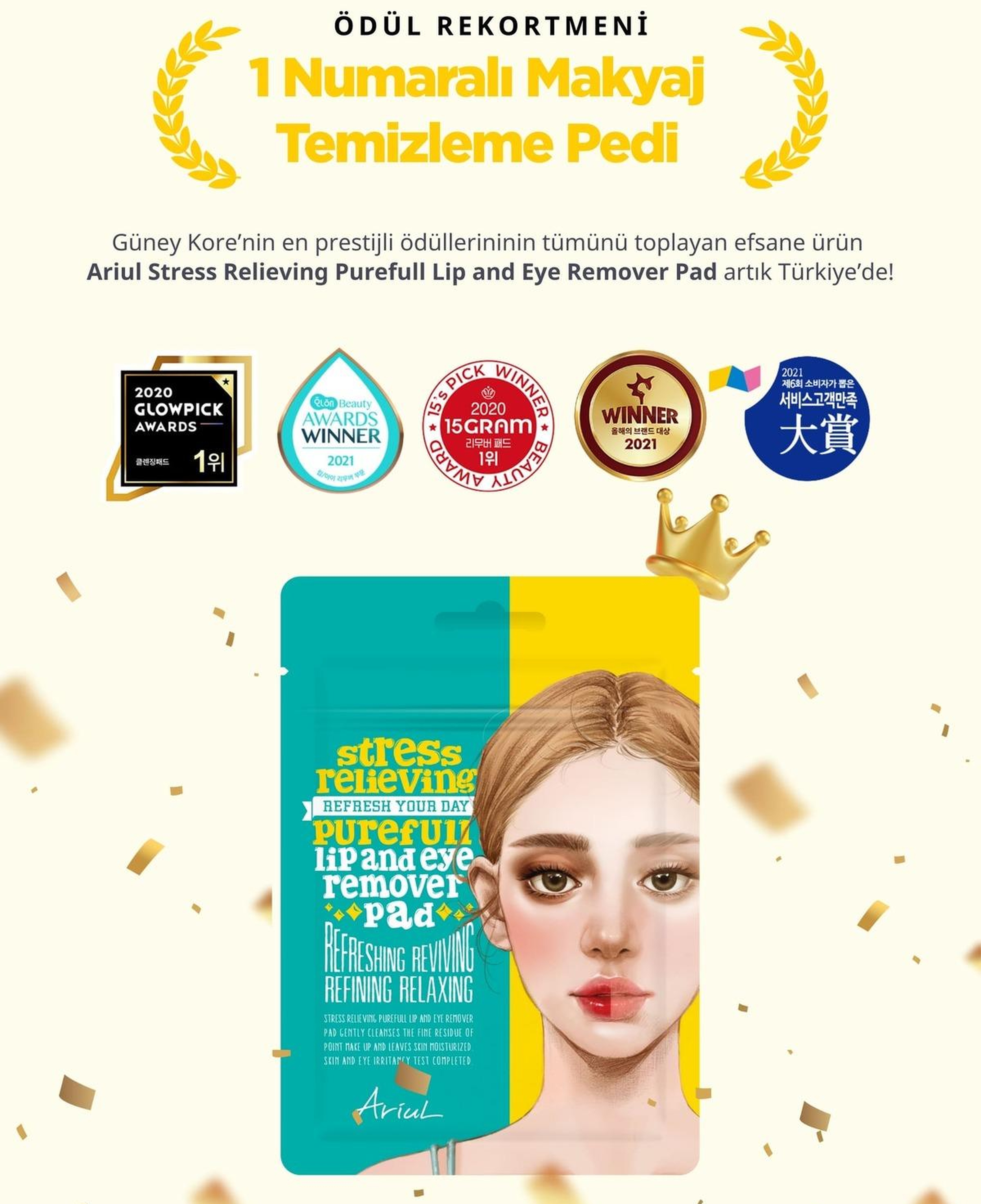 Ariul Stress Relieving Purefull Lip and Eye Remover Pad 10 Pads - Cildi Kurutmayan Dudak ve Göz Makyaj Arındırıcı Pamuk Ped