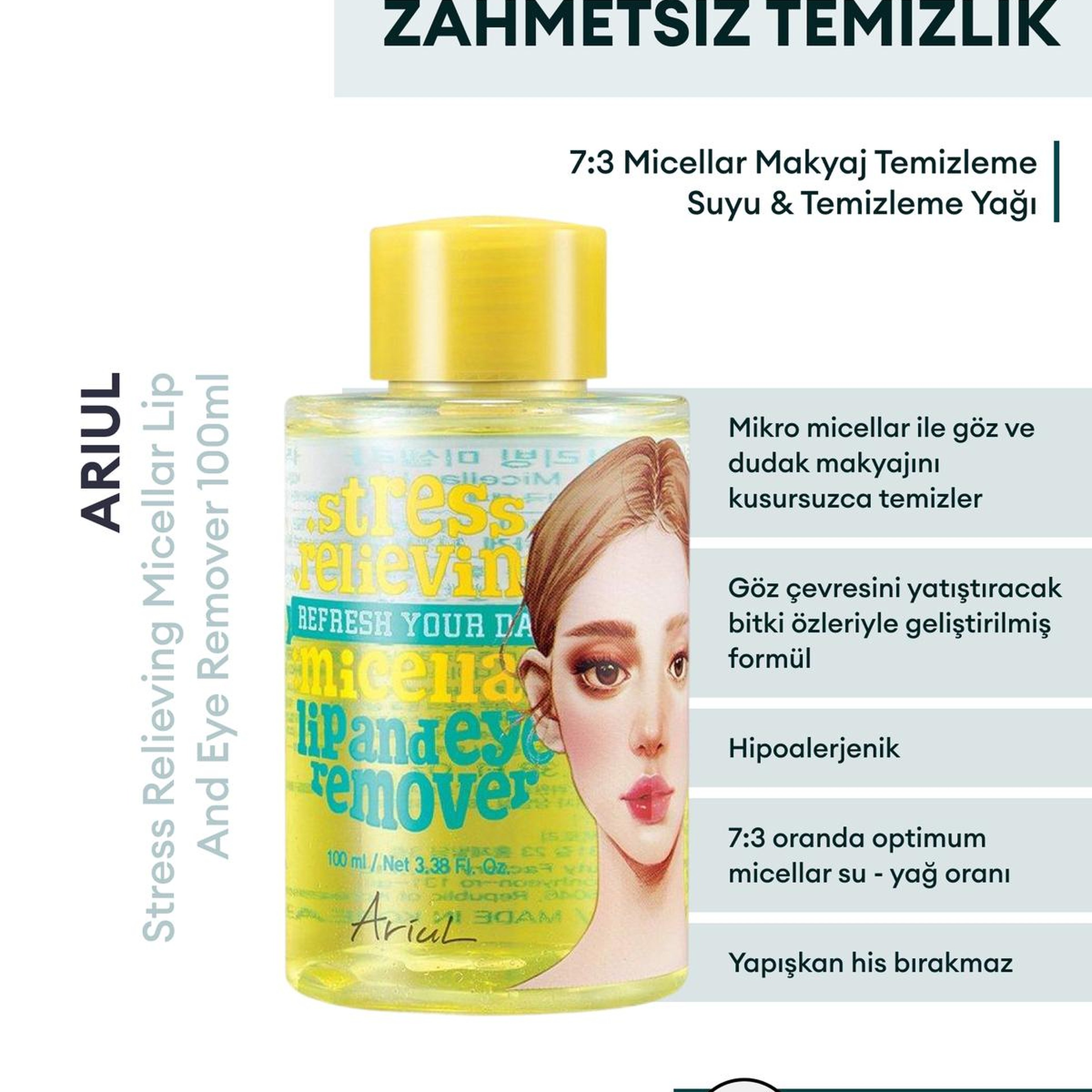 Ariul Stress Relieving Micellar Lip And Eye Remover 100ml - 7:3 Micellar Makyaj Temizleme Suyu & Temizleme Yağı