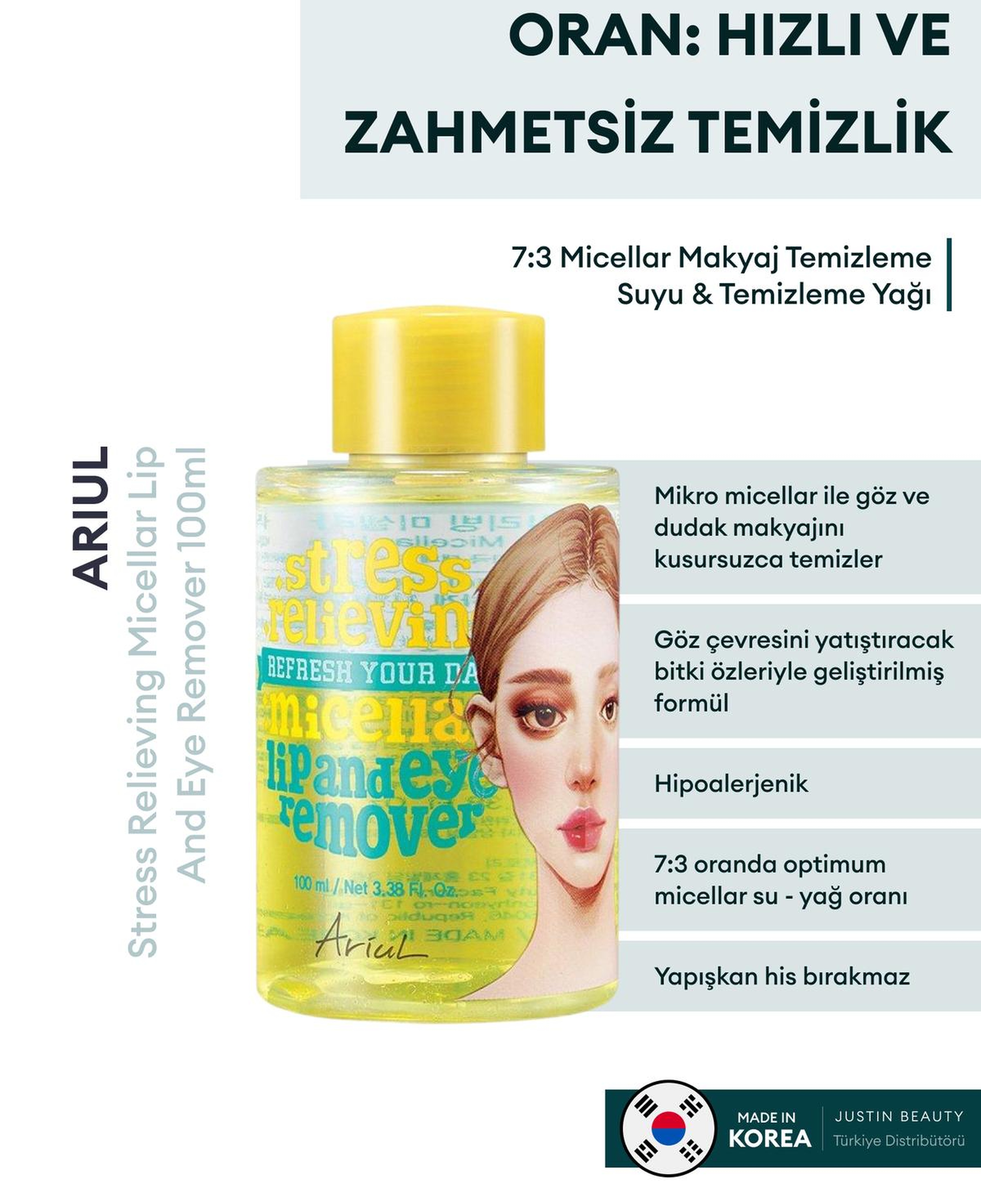 Ariul Stress Relieving Micellar Lip And Eye Remover 100ml - 7:3 Micellar Makyaj Temizleme Suyu & Temizleme Yağı