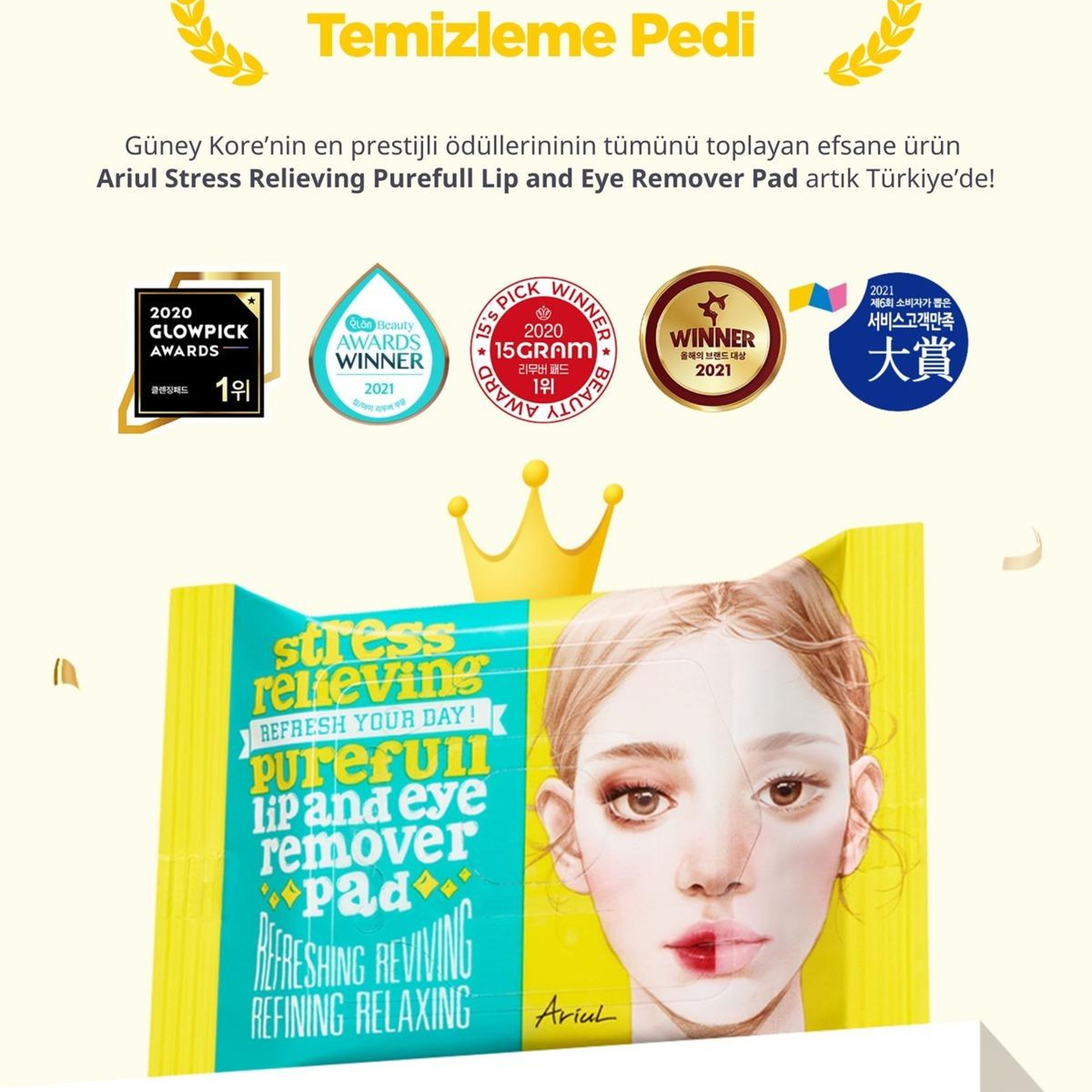 Ariul Stress Relieving Purefull Lip and Eye Remover Pad 30 Pads - Cildi Kurutmayan Dudak ve Göz Makyaj Arındırıcı Pamuk Ped