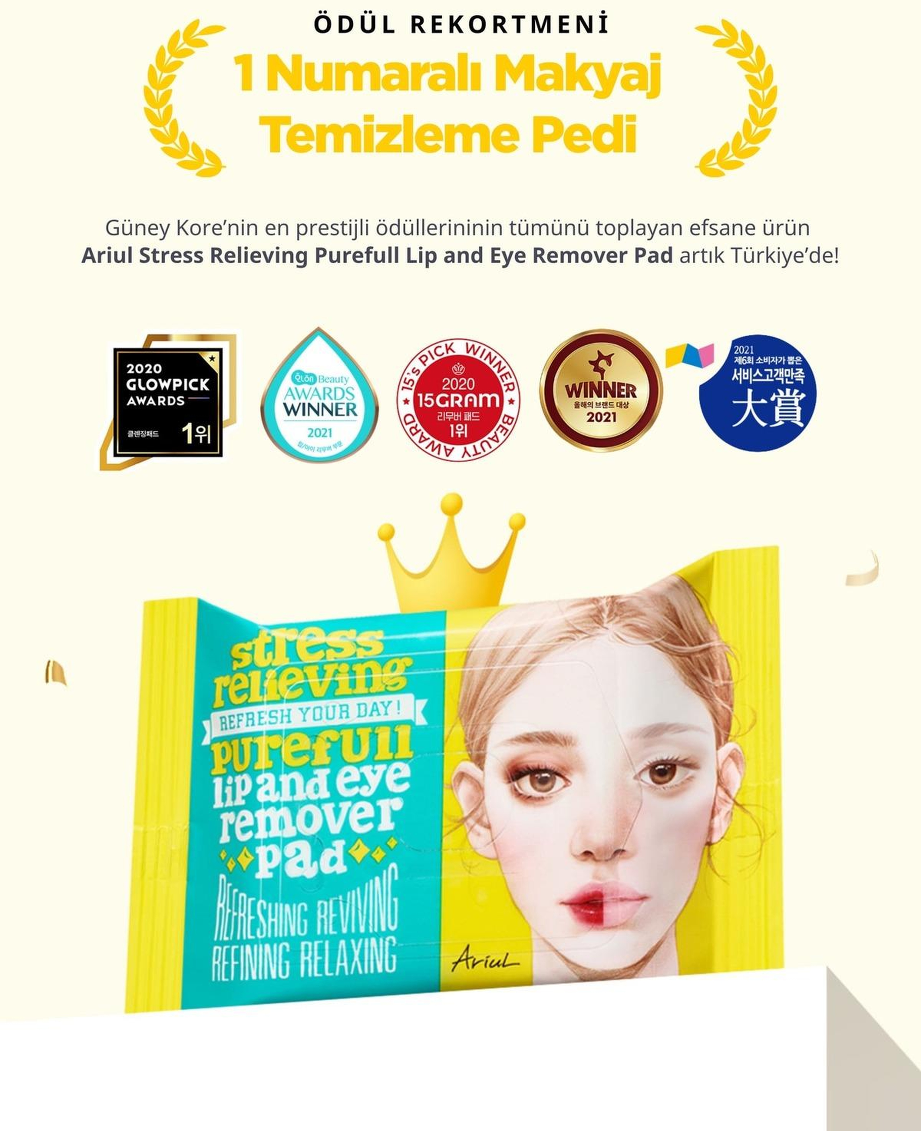 Ariul Stress Relieving Purefull Lip and Eye Remover Pad 30 Pads - Cildi Kurutmayan Dudak ve Göz Makyaj Arındırıcı Pamuk Ped