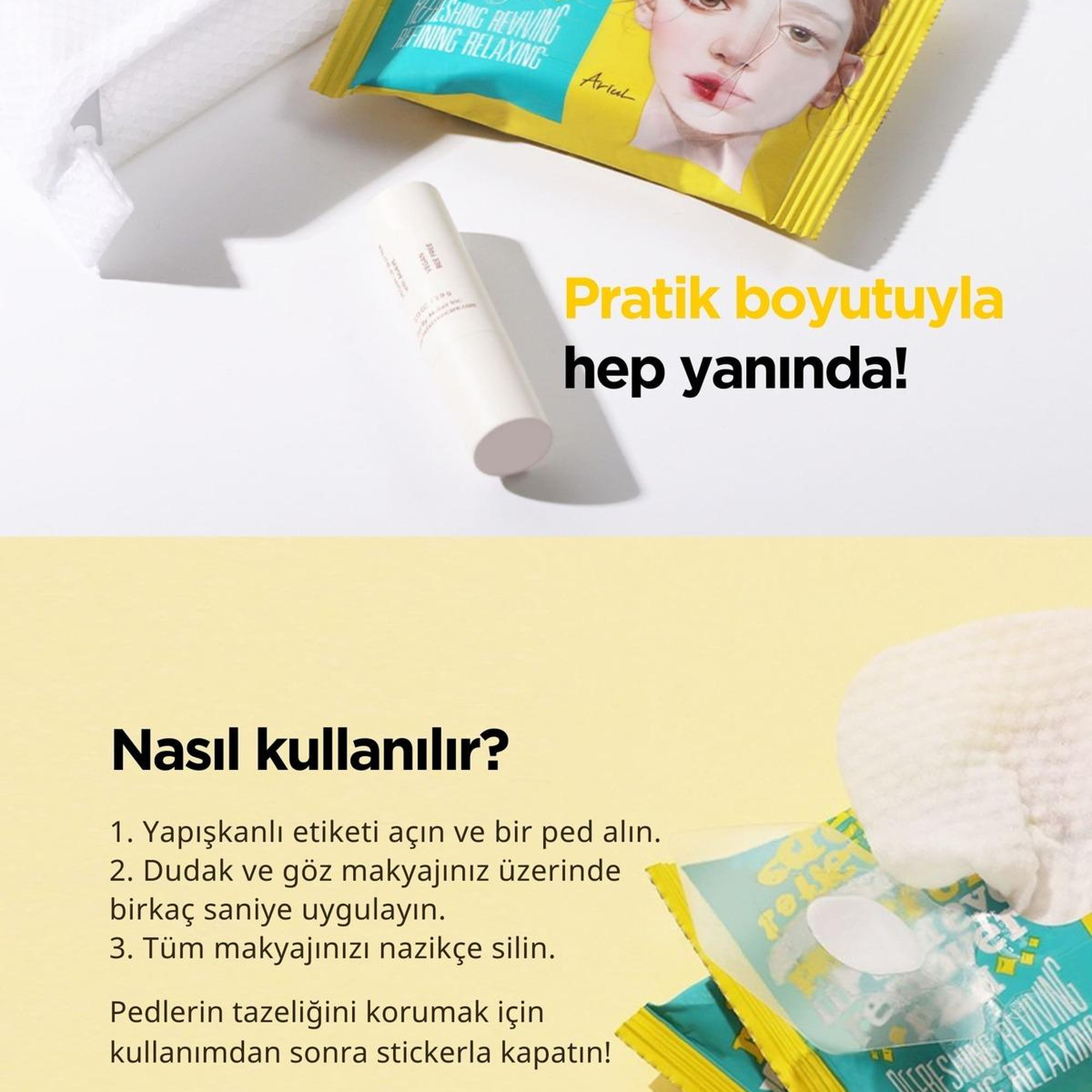 Ariul Stress Relieving Purefull Lip and Eye Remover Pad 30 Pads - Cildi Kurutmayan Dudak ve Göz Makyaj Arındırıcı Pamuk Ped