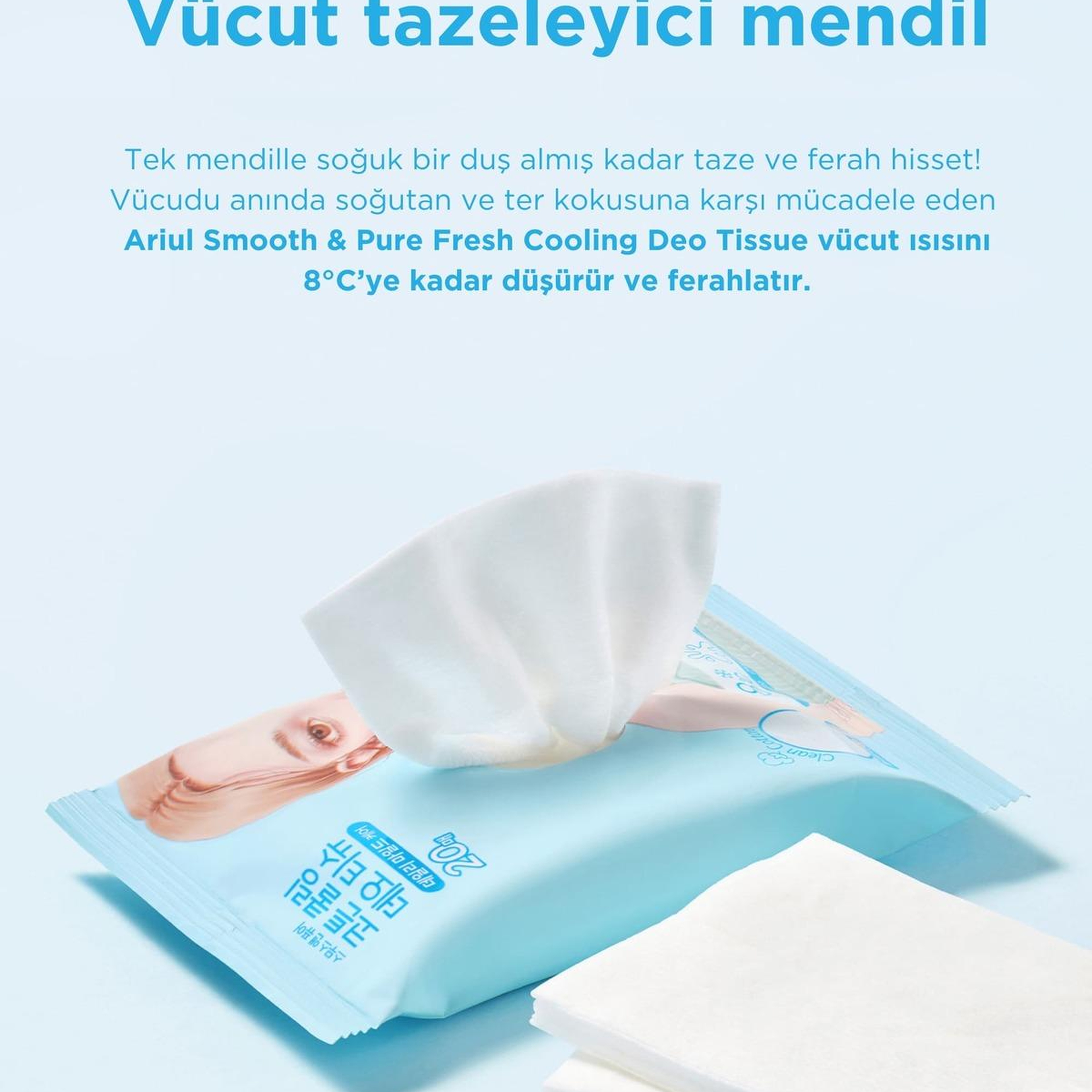 Ariul Smooth & Pure Cotton Cooling Deo Tissue (20 pcs) - Cilt Serinletici, Koku Önleyen & Multi Fonksiyonel Vegan Deodorant Mendil