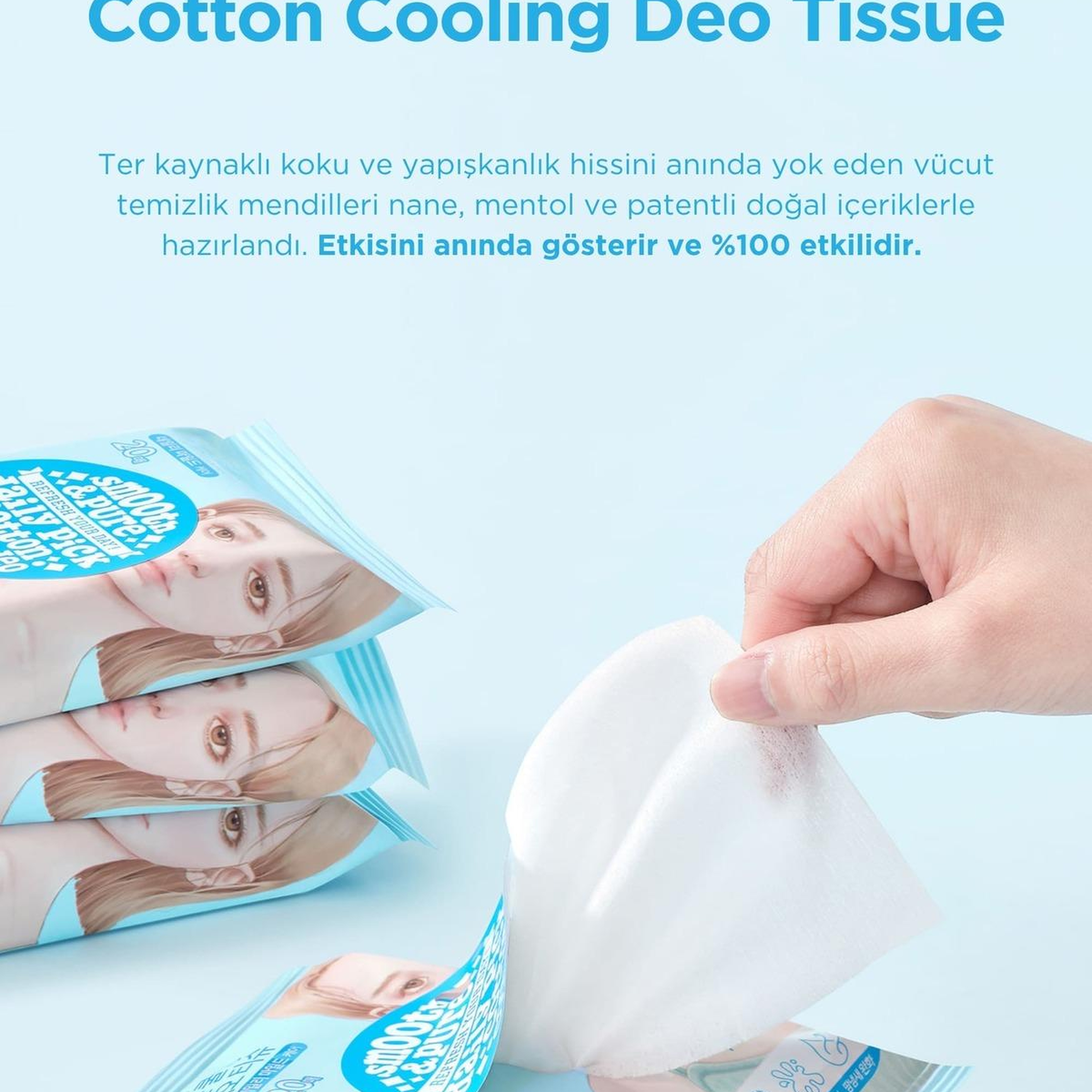 Ariul Smooth & Pure Cotton Cooling Deo Tissue (20 pcs) - Cilt Serinletici, Koku Önleyen & Multi Fonksiyonel Vegan Deodorant Mendil