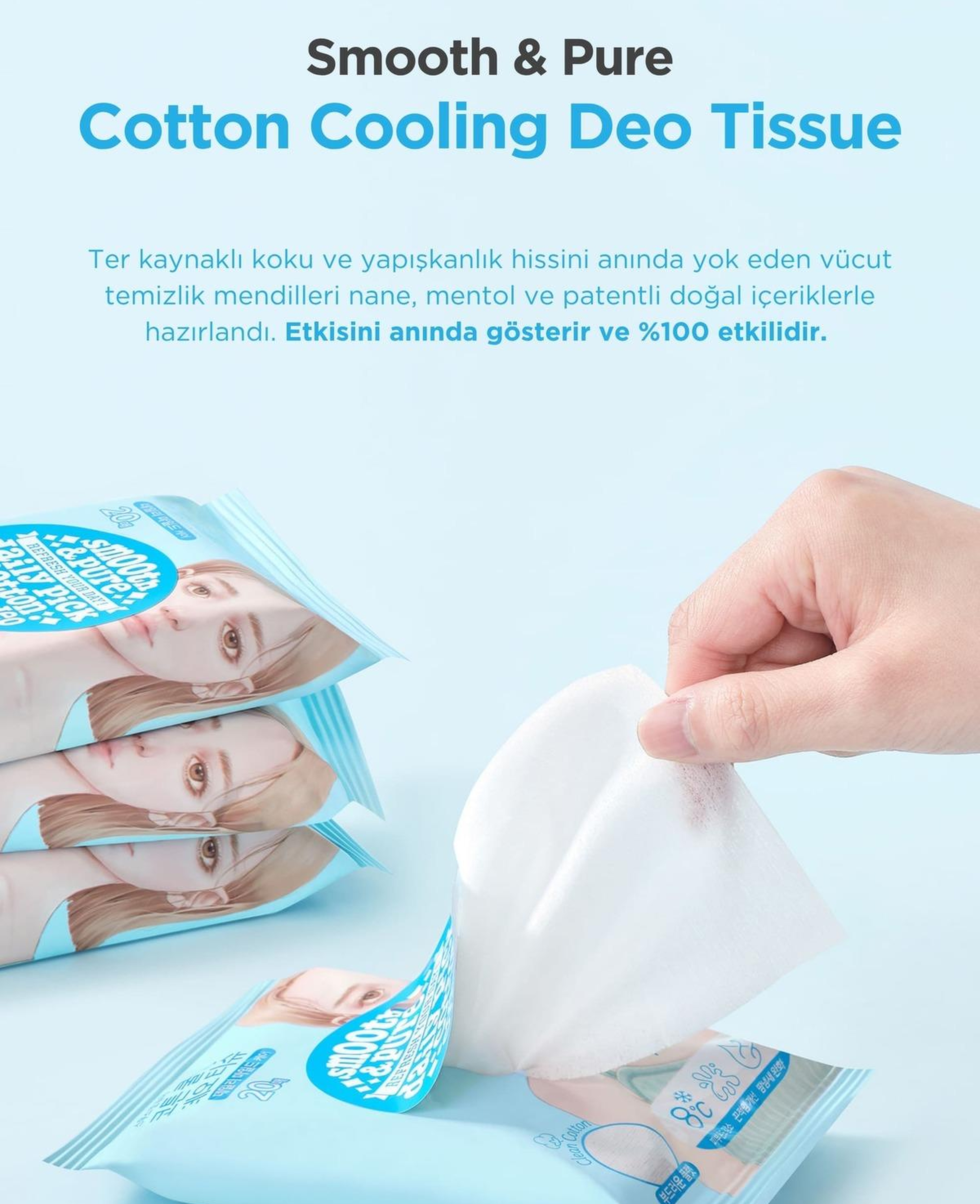 Ariul Smooth & Pure Cotton Cooling Deo Tissue (20 pcs) - Cilt Serinletici, Koku Önleyen & Multi Fonksiyonel Vegan Deodorant Mendil