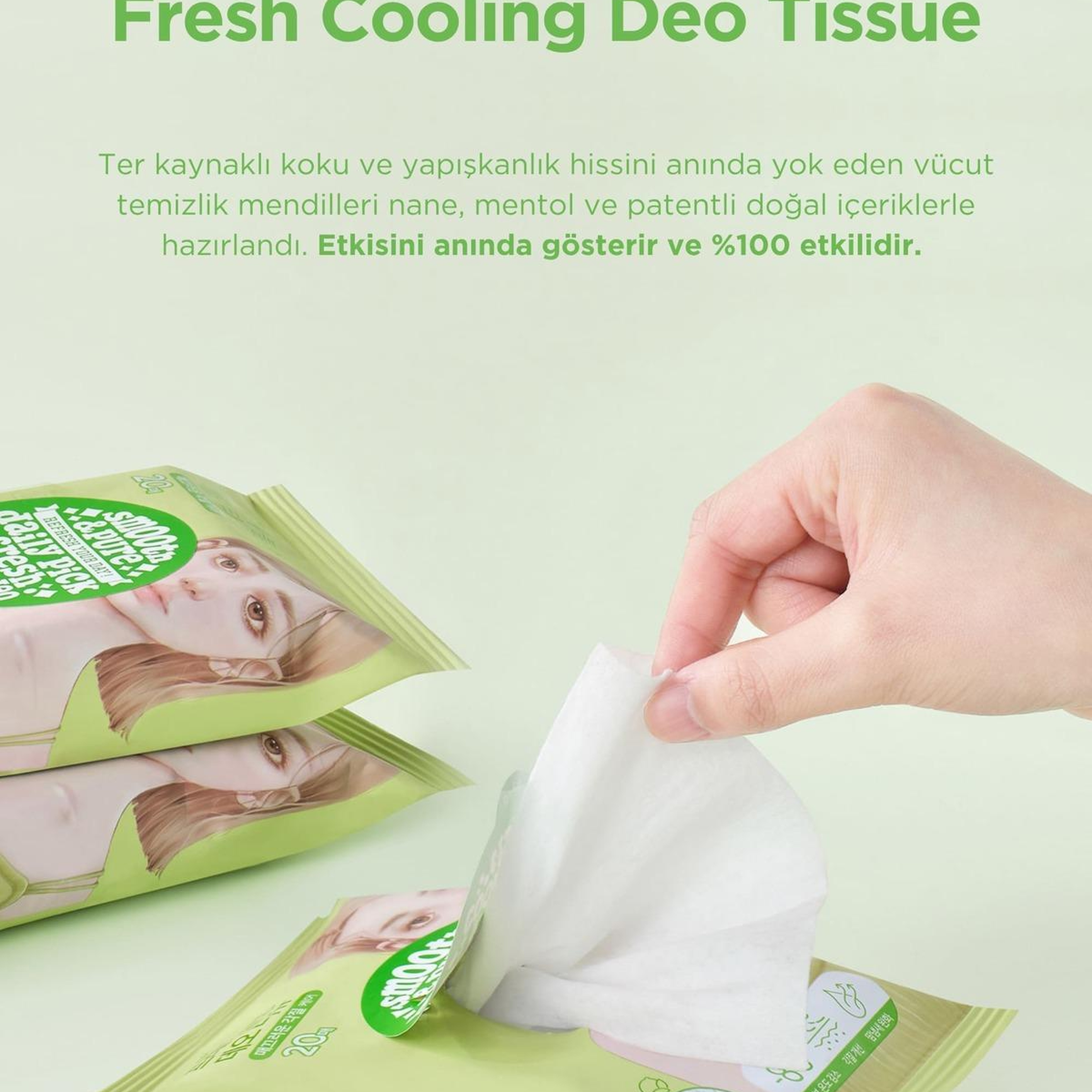 Ariul Smooth & Pure Fresh Cooling Deo Tissue (20 pcs) - Cilt Serinletici, Turunçgil Kokulu & Multi Fonksiyonel Vegan Deodorant Mendil