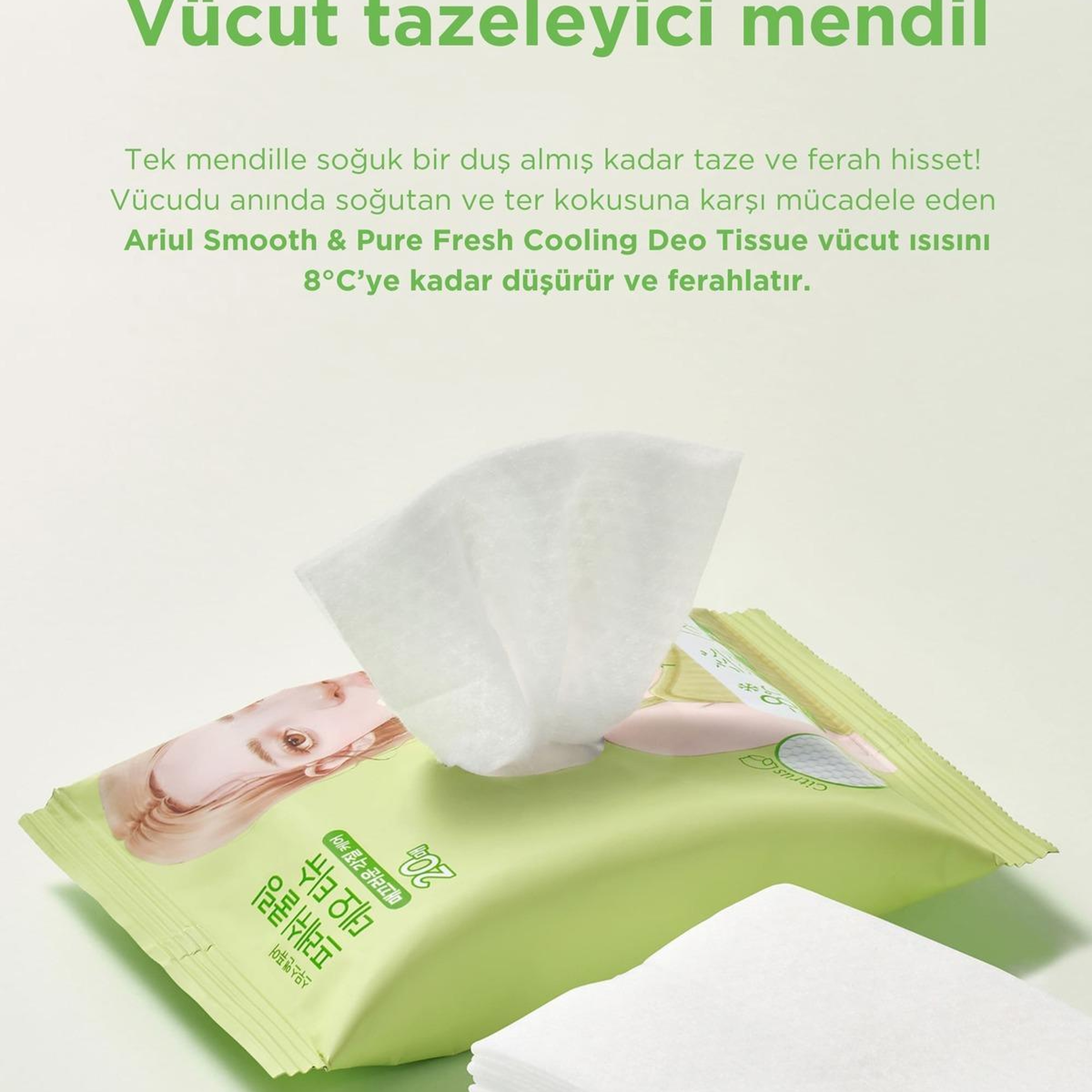 Ariul Smooth & Pure Fresh Cooling Deo Tissue (20 pcs) - Cilt Serinletici, Turunçgil Kokulu & Multi Fonksiyonel Vegan Deodorant Mendil