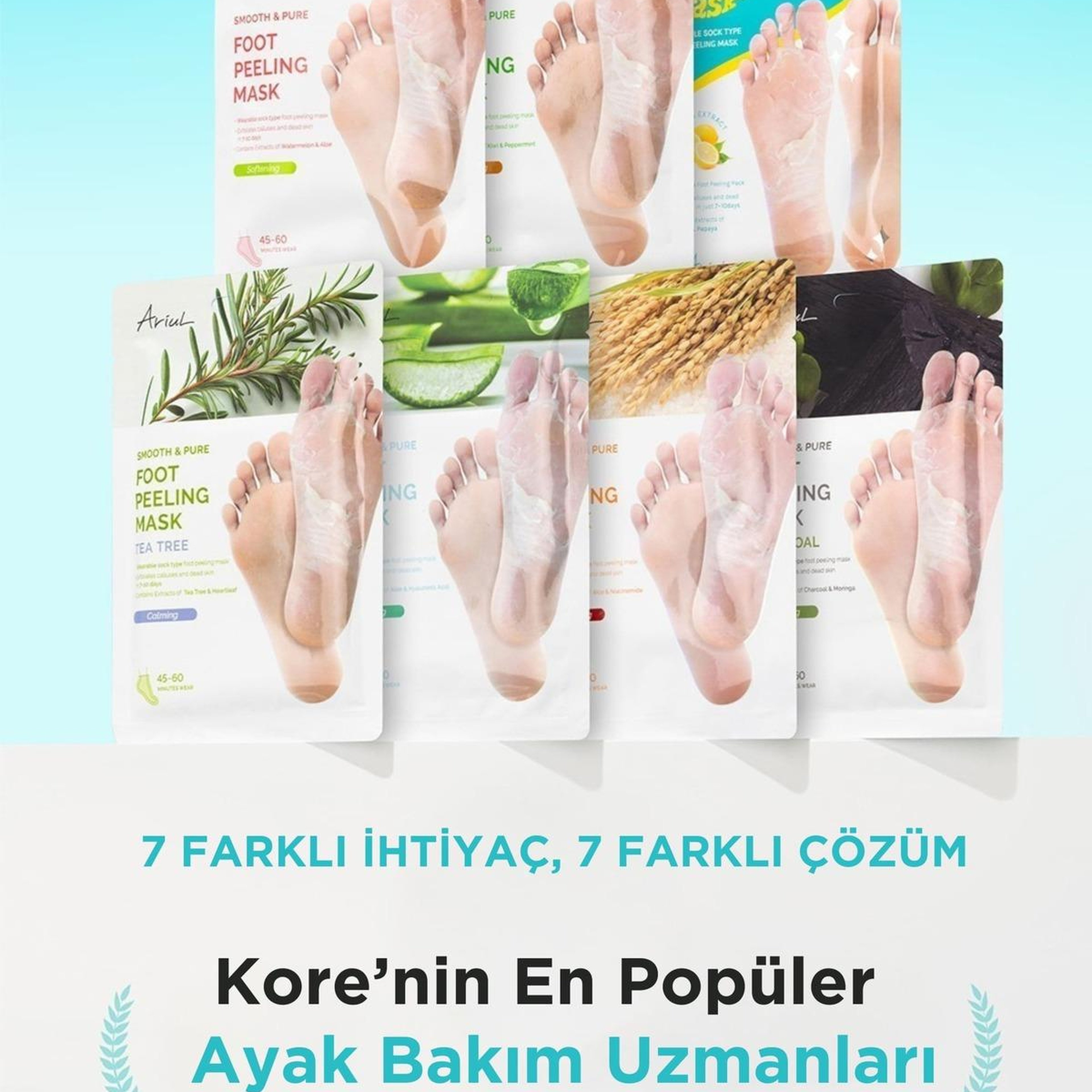 Ariul Smooth & Pure Exfoliating Foot Peeling Mask 2 Pairs - Çorap Tipi Yenileyici & Arındırıcı Ayak Peeling Maskesi 2 Çift (4 Adet)