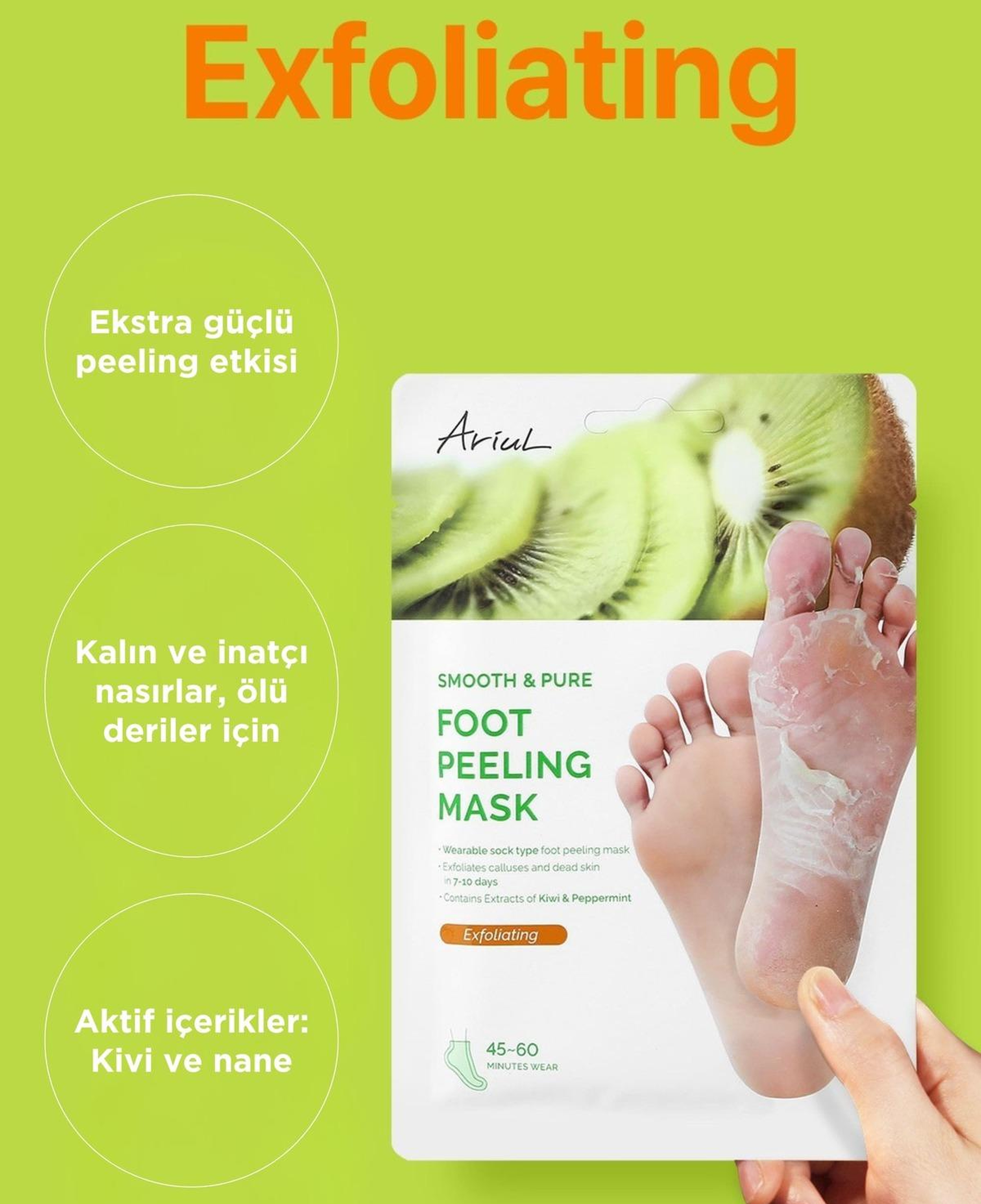 Ariul Smooth & Pure Exfoliating Foot Peeling Mask 2 Pairs - Çorap Tipi Yenileyici & Arındırıcı Ayak Peeling Maskesi 2 Çift (4 Adet)