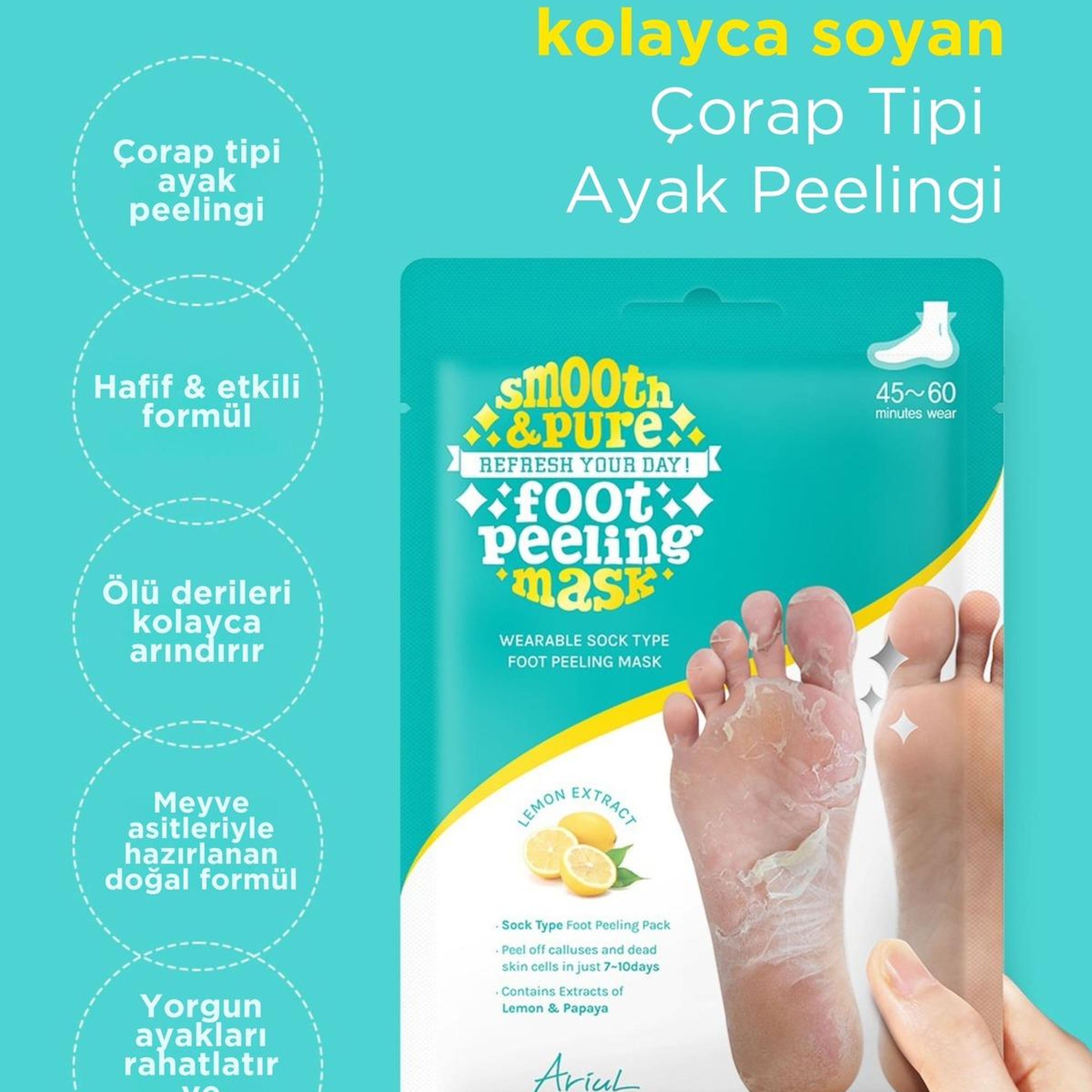 Ariul Smooth & Pure Foot Peeling Mask Sheet 2 Pairs - Çorap Tipi Yenileyici Ayak Peeling Maskesi 2 Çift (4 Adet)