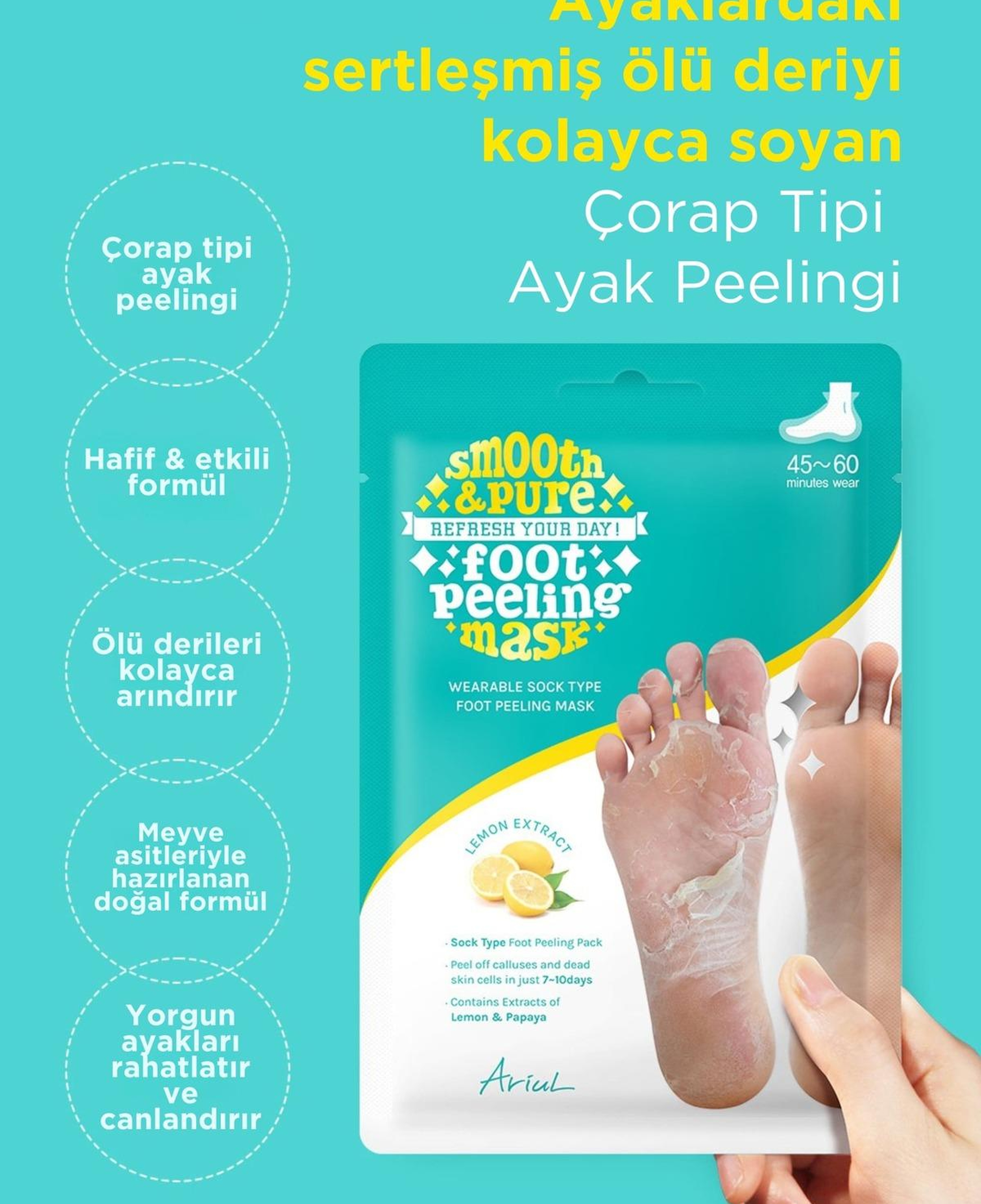 Ariul Smooth & Pure Foot Peeling Mask Sheet 2 Pairs - Çorap Tipi Yenileyici Ayak Peeling Maskesi 2 Çift (4 Adet)