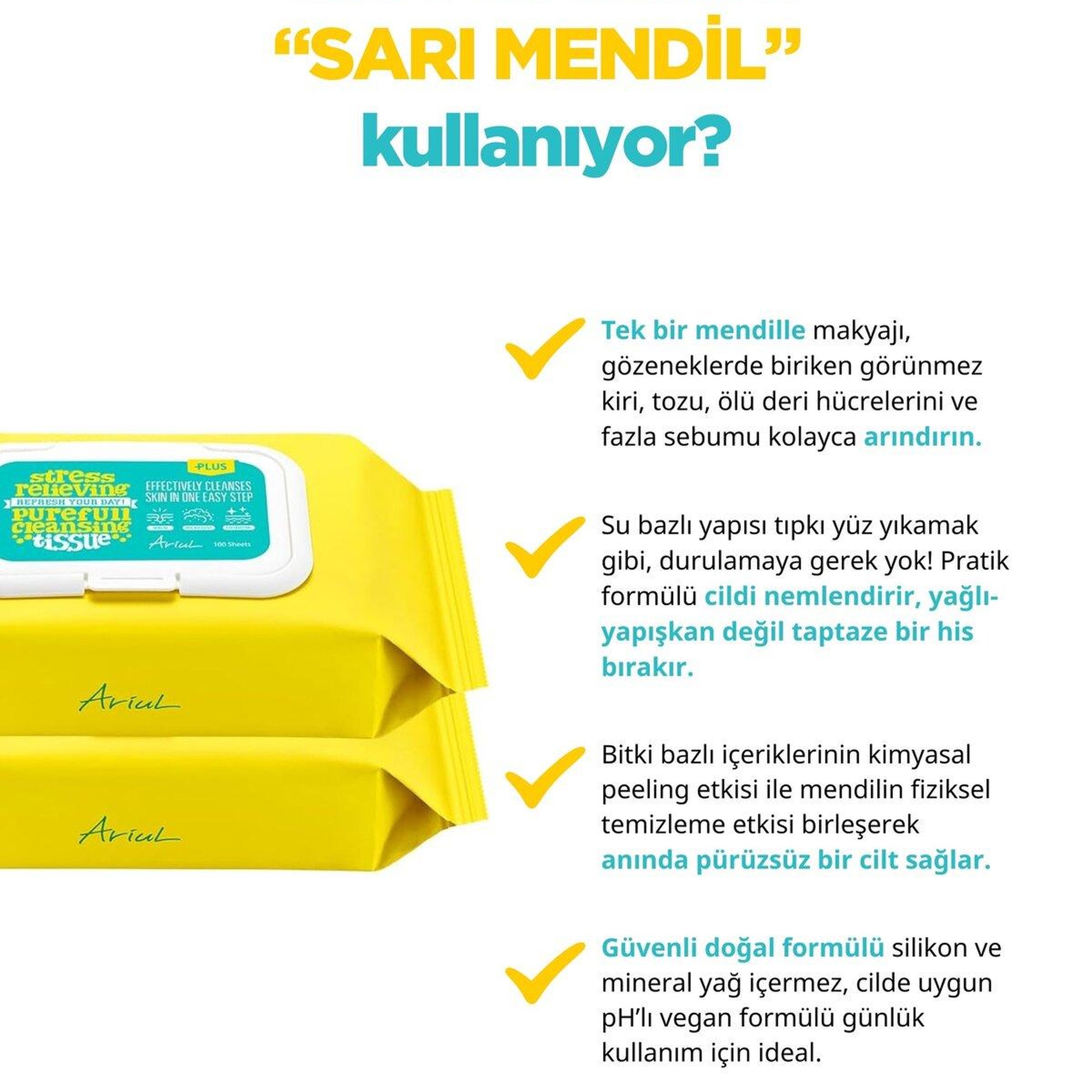 Ariul The Perfect Cleansing Tissue Plus (100 Sheets) - Tek Adımda Cilt ve Makyaj Temizleme Mendili (100 Adet)