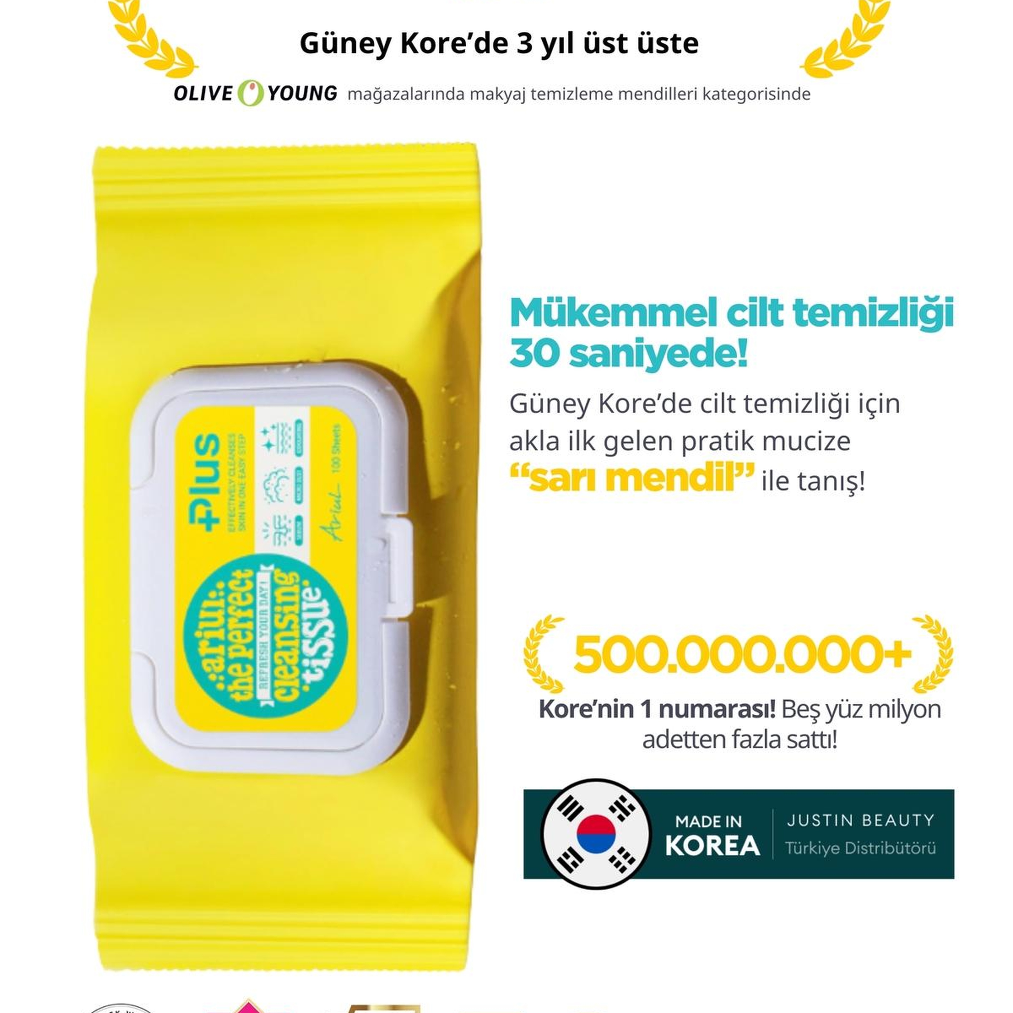 Ariul The Perfect Cleansing Tissue Plus (100 Sheets) - Tek Adımda Cilt ve Makyaj Temizleme Mendili (100 Adet)