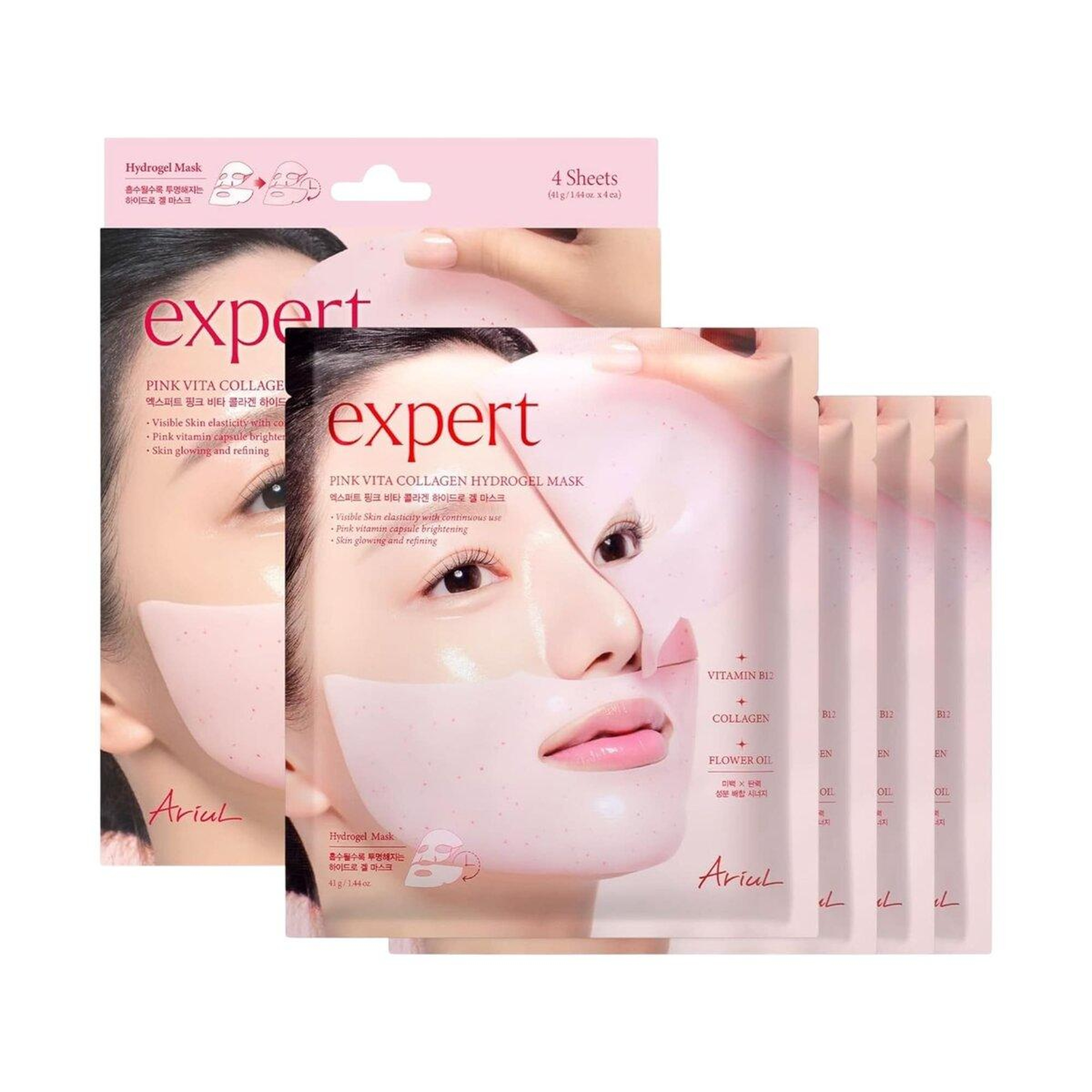 Ariul Expert Pink Vita Collagen Hydrogel Mask (Set Of 4) - Pembe Vitamin & Kolajen Canlandırıcı Hidrojel Maske (4’lü Set)