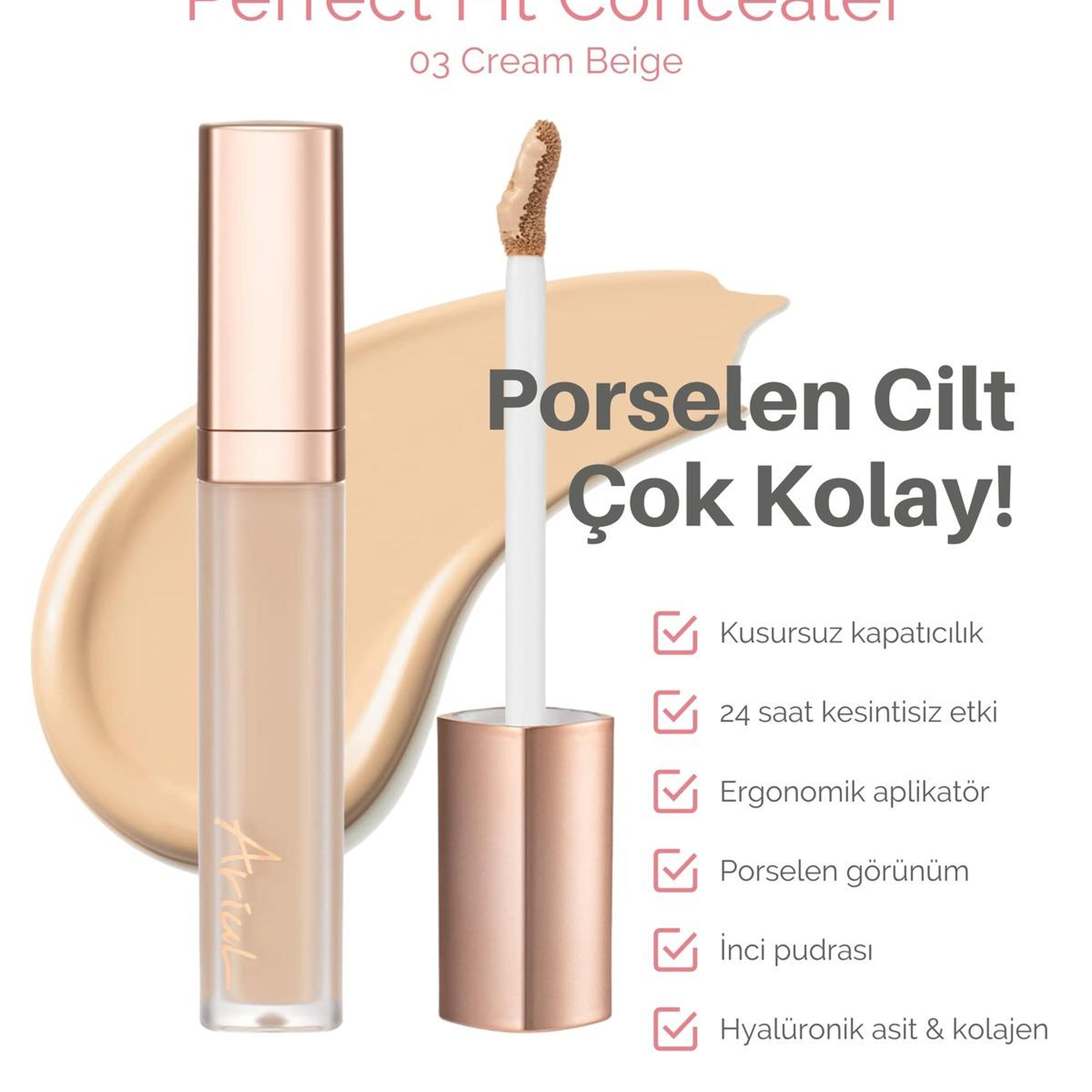 Ariul Ink Feather Perfect Fit Concealer 03 Cream Beige - SPF30 PA++ 24 Saat Kalıcı Çok Yönlü Kapatıcı