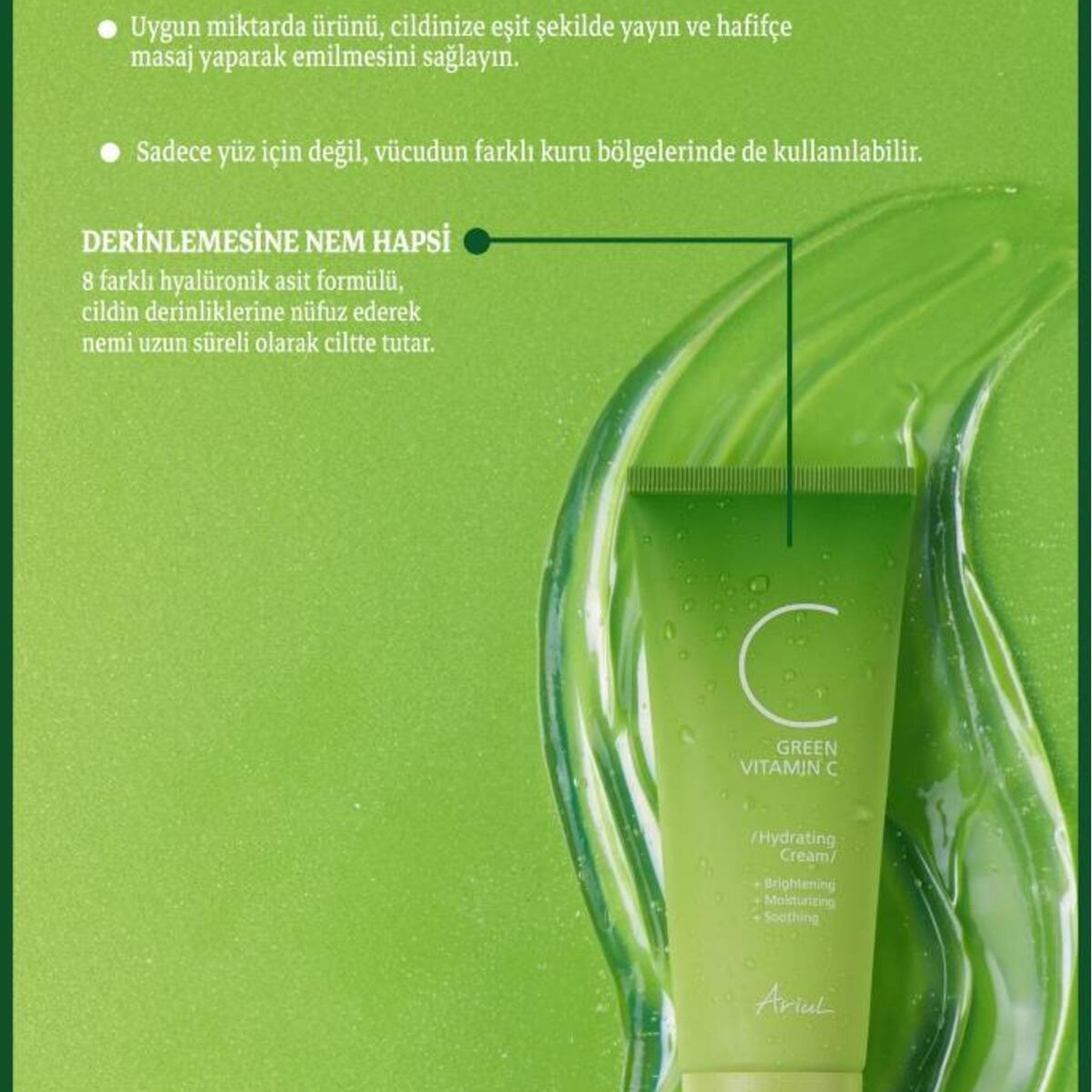Ariul Green Vitamin C Hydrating Cream 100ml - Hydro Vitamin C ile Aydınlatıcı Vegan Nemlendirici
