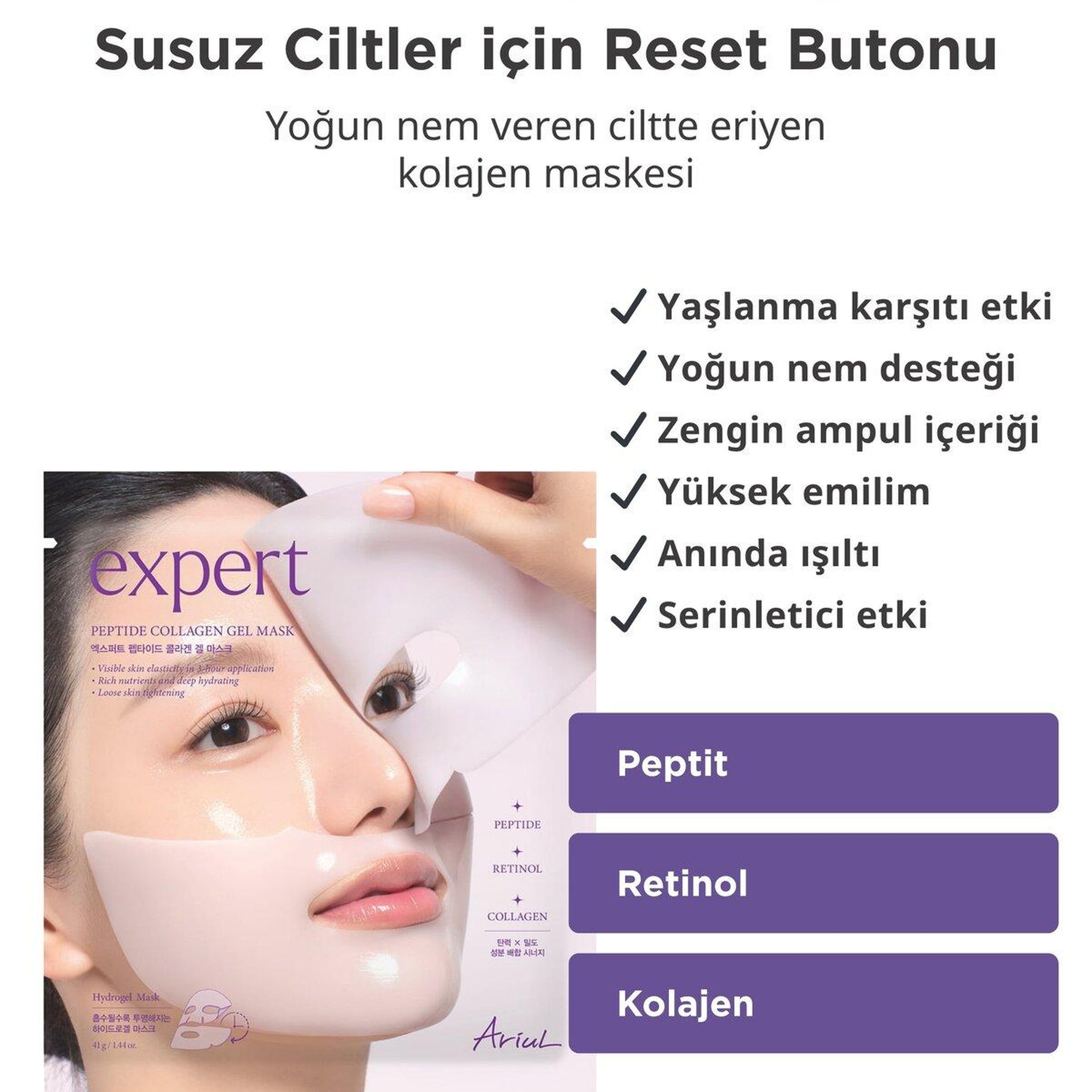 Ariul Expert Peptide Collagen Gel Mask - Peptit & Kolajen Sıkılaştırıcı Jel Maske (Tekli)