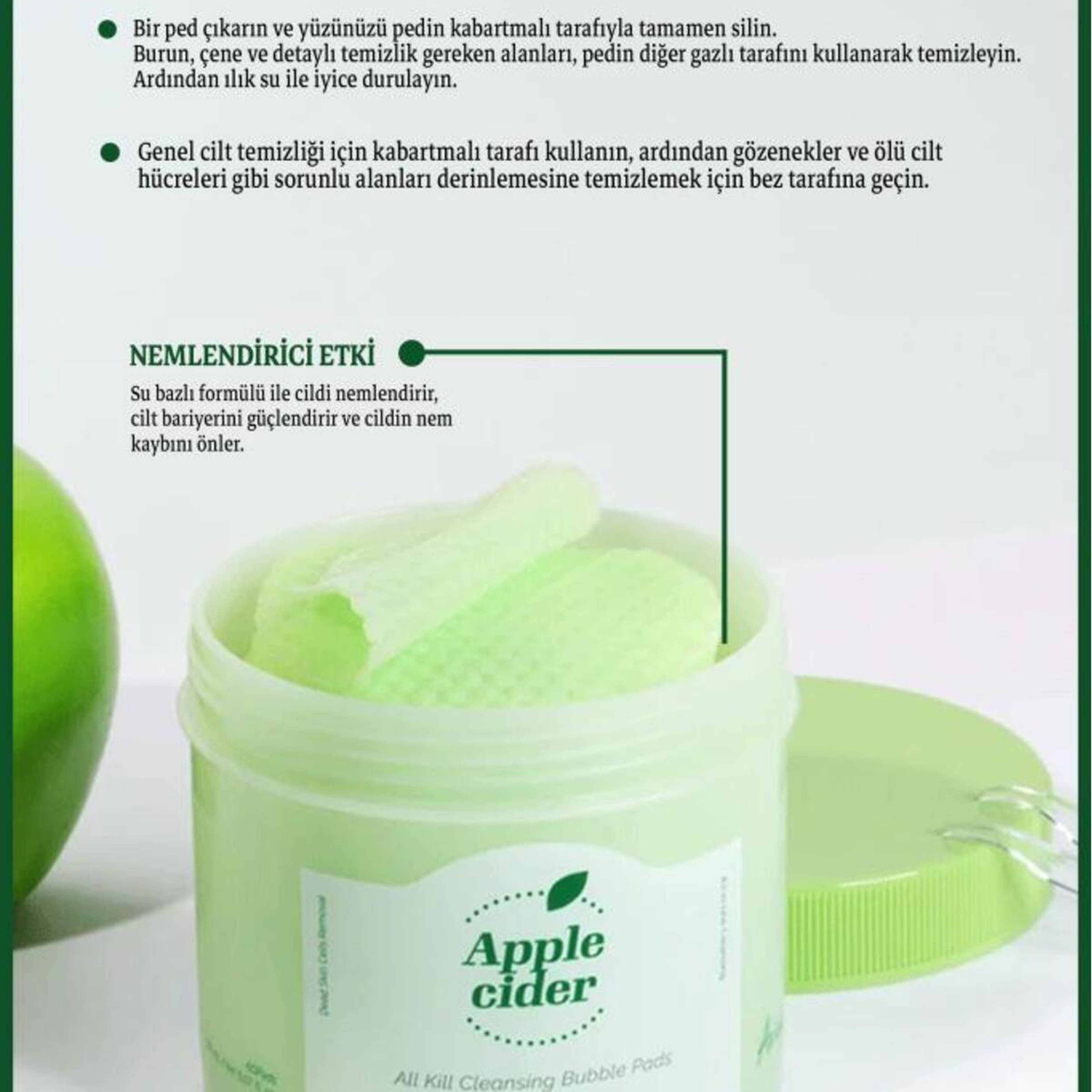 Ariul Apple Cider All Kill Cleansing Bubble Pads 60 Pads - Elma Sirkeli Sebum Dengeleyici & Peeling Etkili Temizleyici Ped
