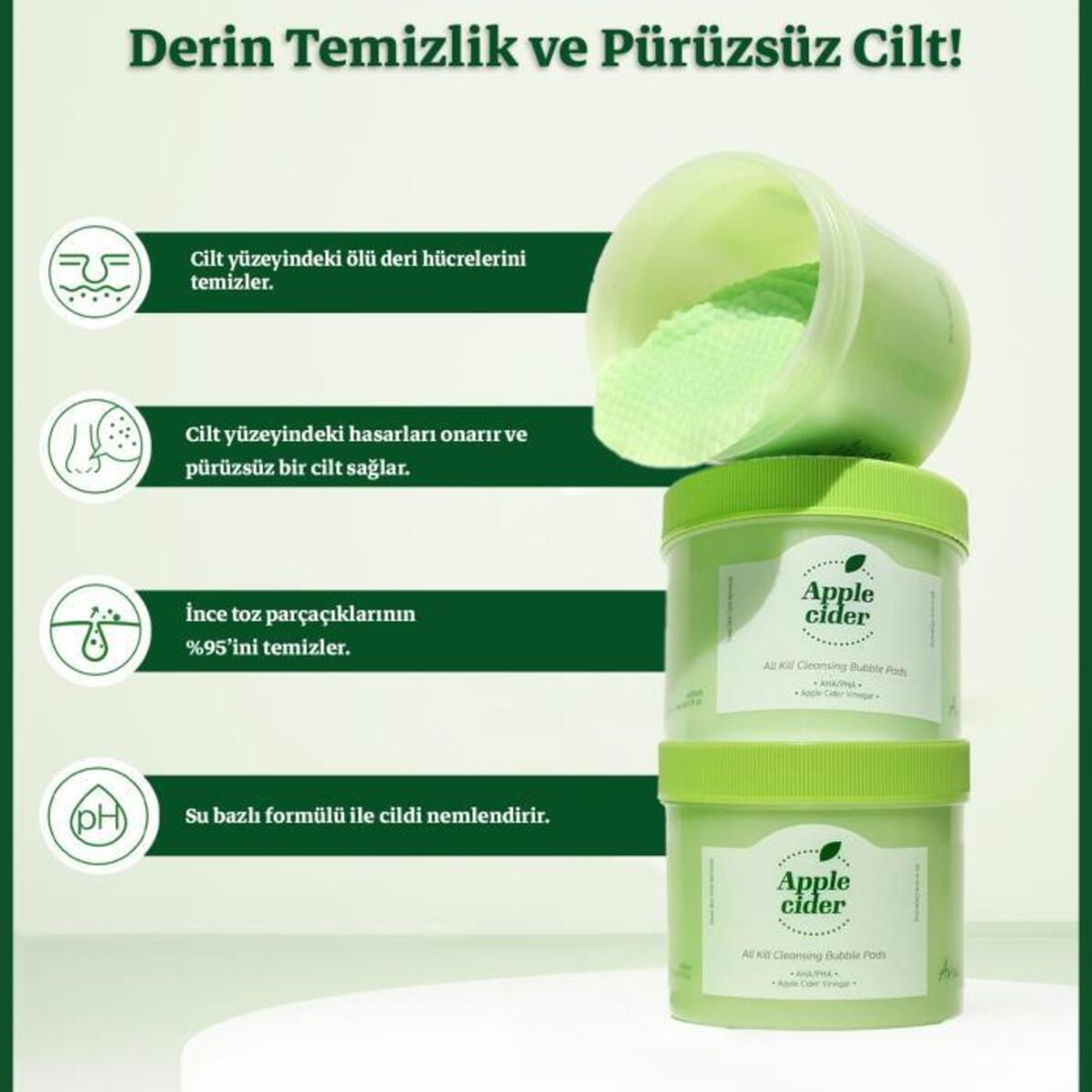 Ariul Apple Cider All Kill Cleansing Bubble Pads 60 Pads - Elma Sirkeli Sebum Dengeleyici & Peeling Etkili Temizleyici Ped