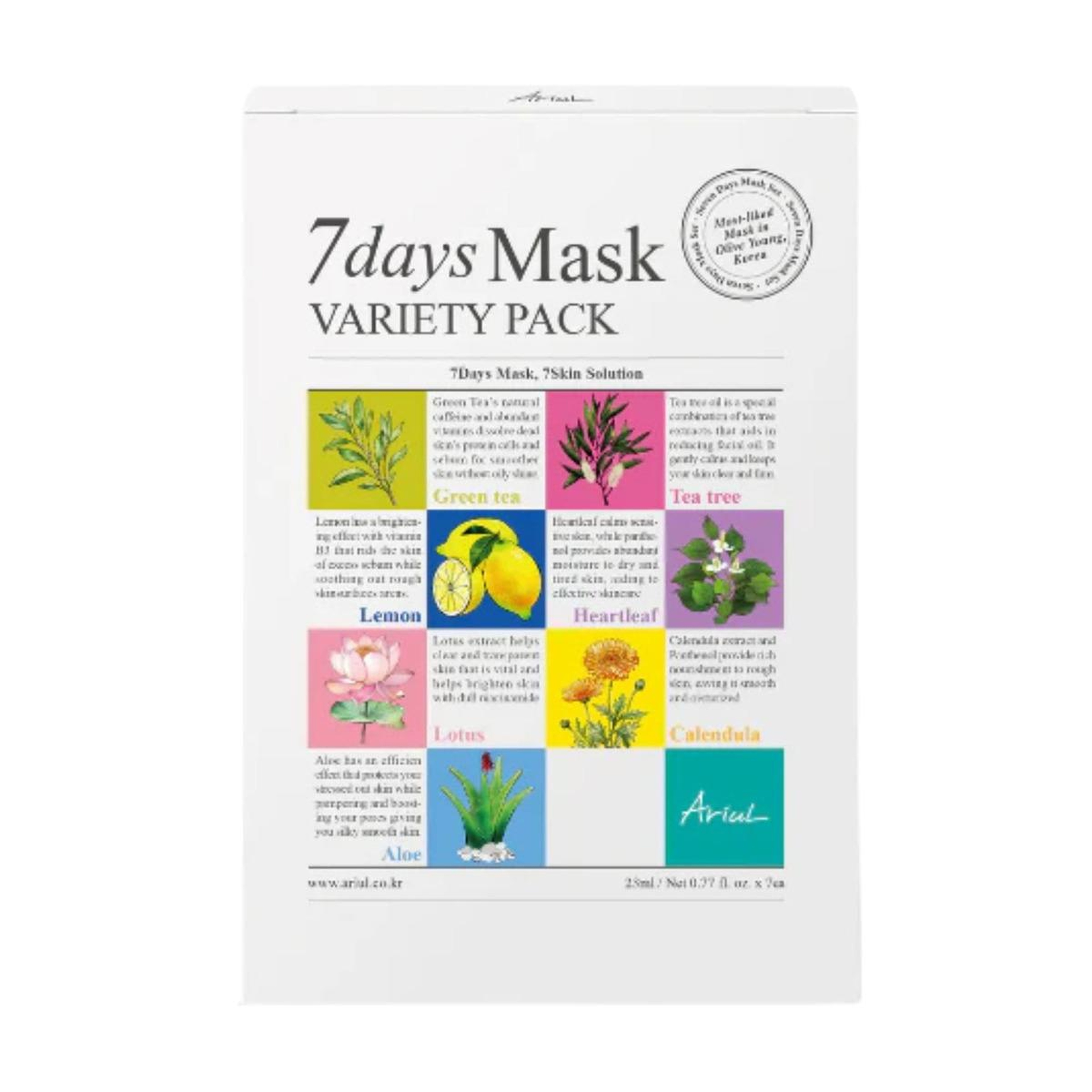 Ariul 7 Days Mask Variety Pack - Haftalık Vegan Kağıt Maske Seti 7 Adet