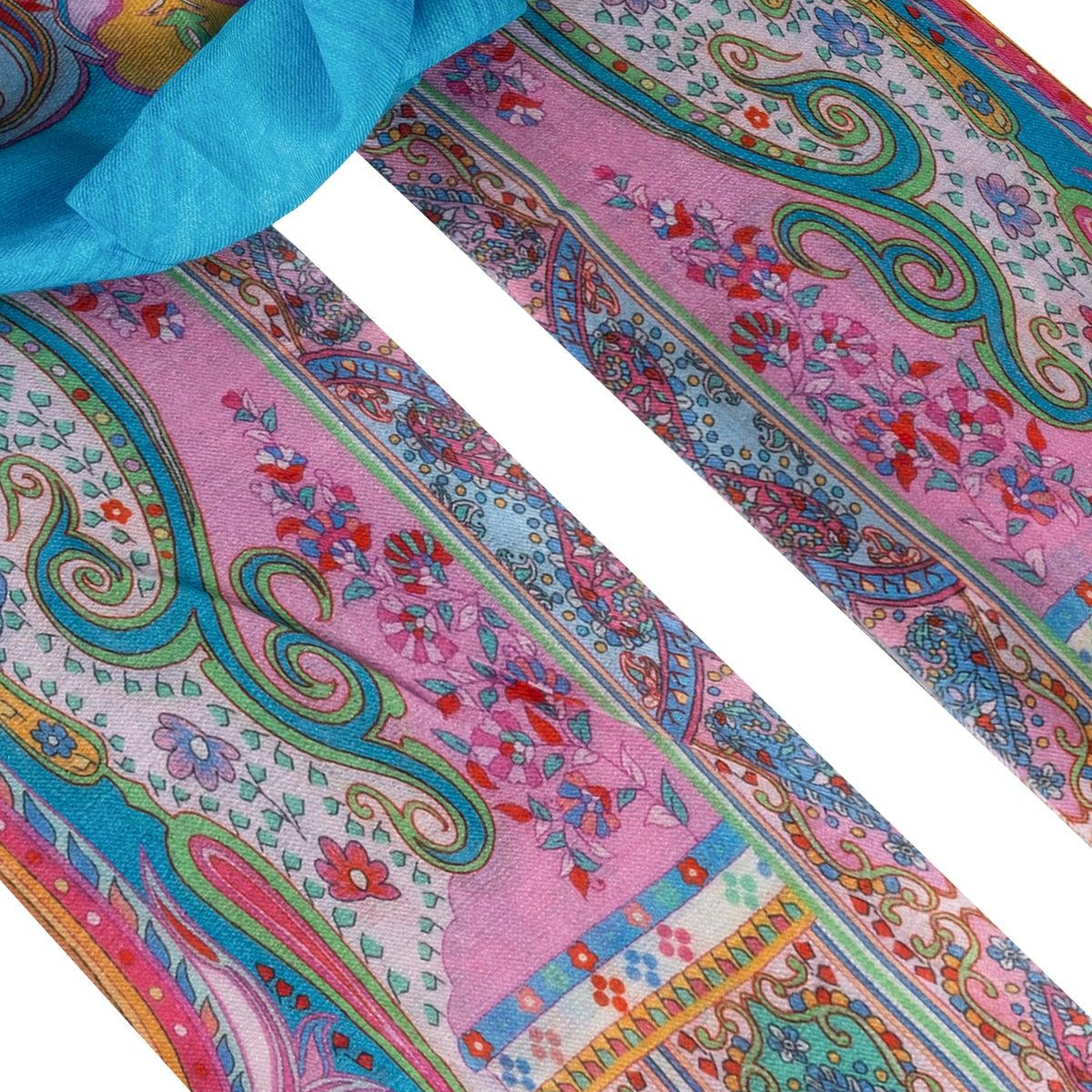 Turkuaz Jas İpekli Baskılı Pareo Şal 70x180 cm