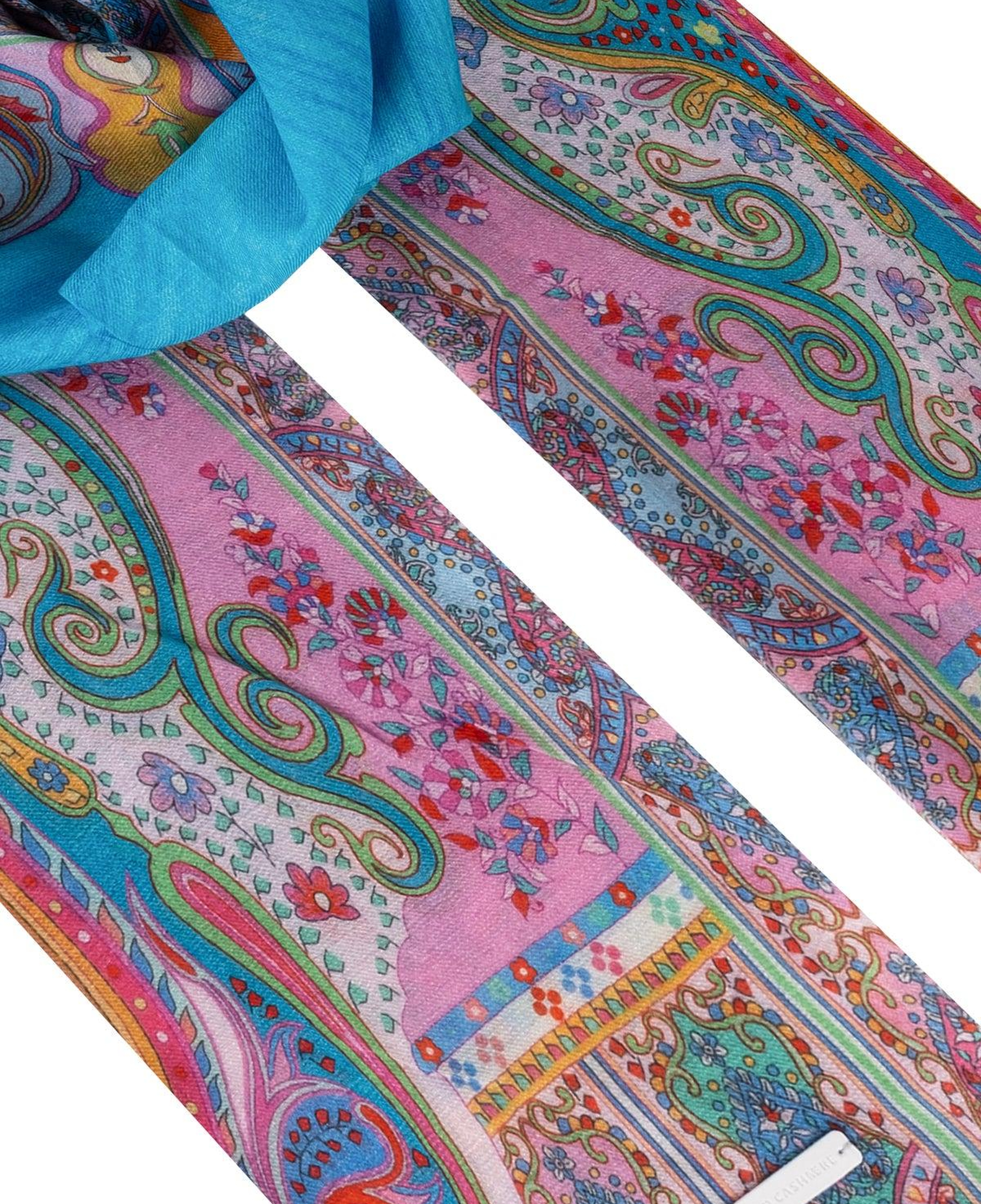 Turkuaz Jas İpekli Baskılı Pareo Şal 70x180 cm