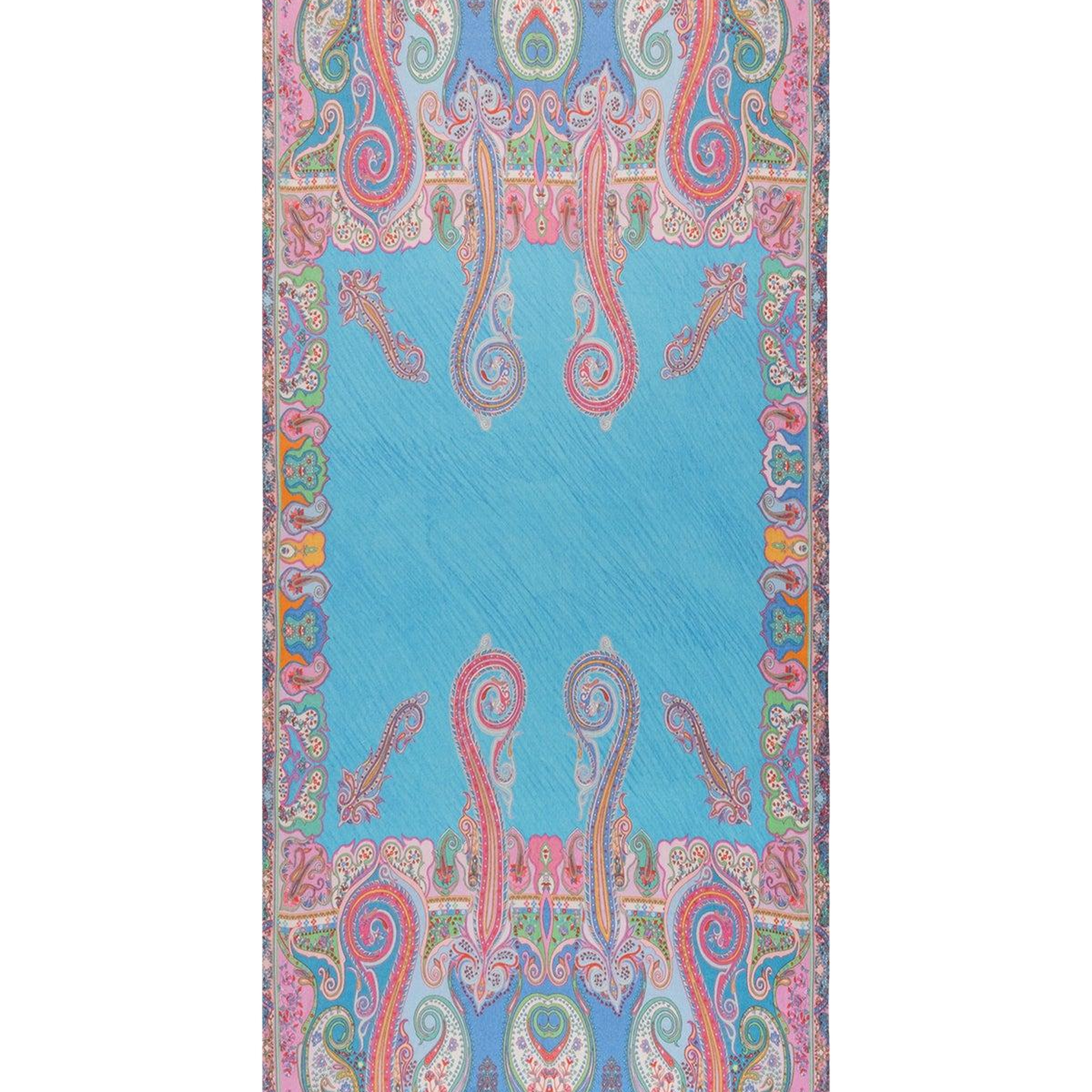Turkuaz Jas İpekli Baskılı Pareo Şal 70x180 cm