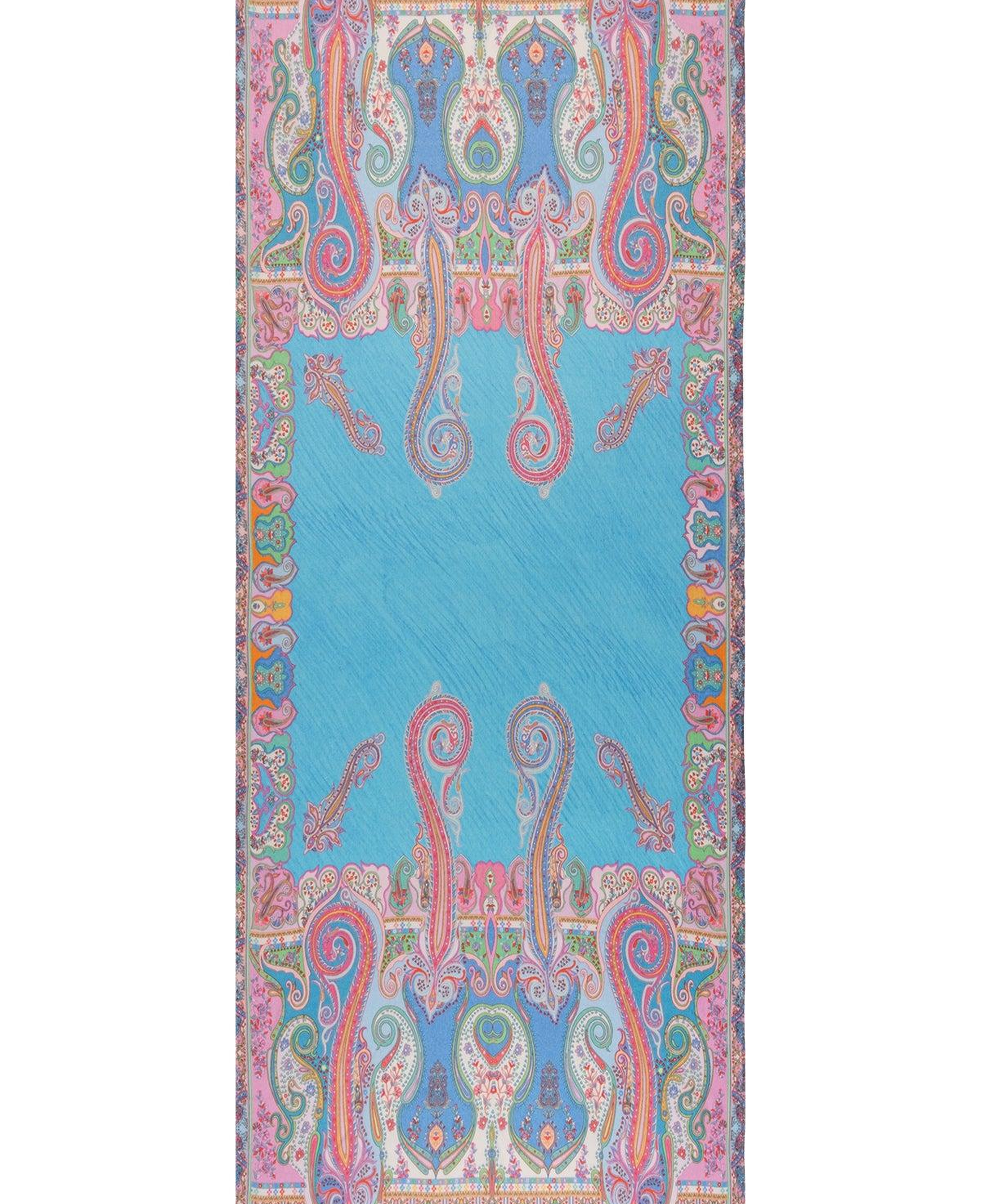 Turkuaz Jas İpekli Baskılı Pareo Şal 70x180 cm